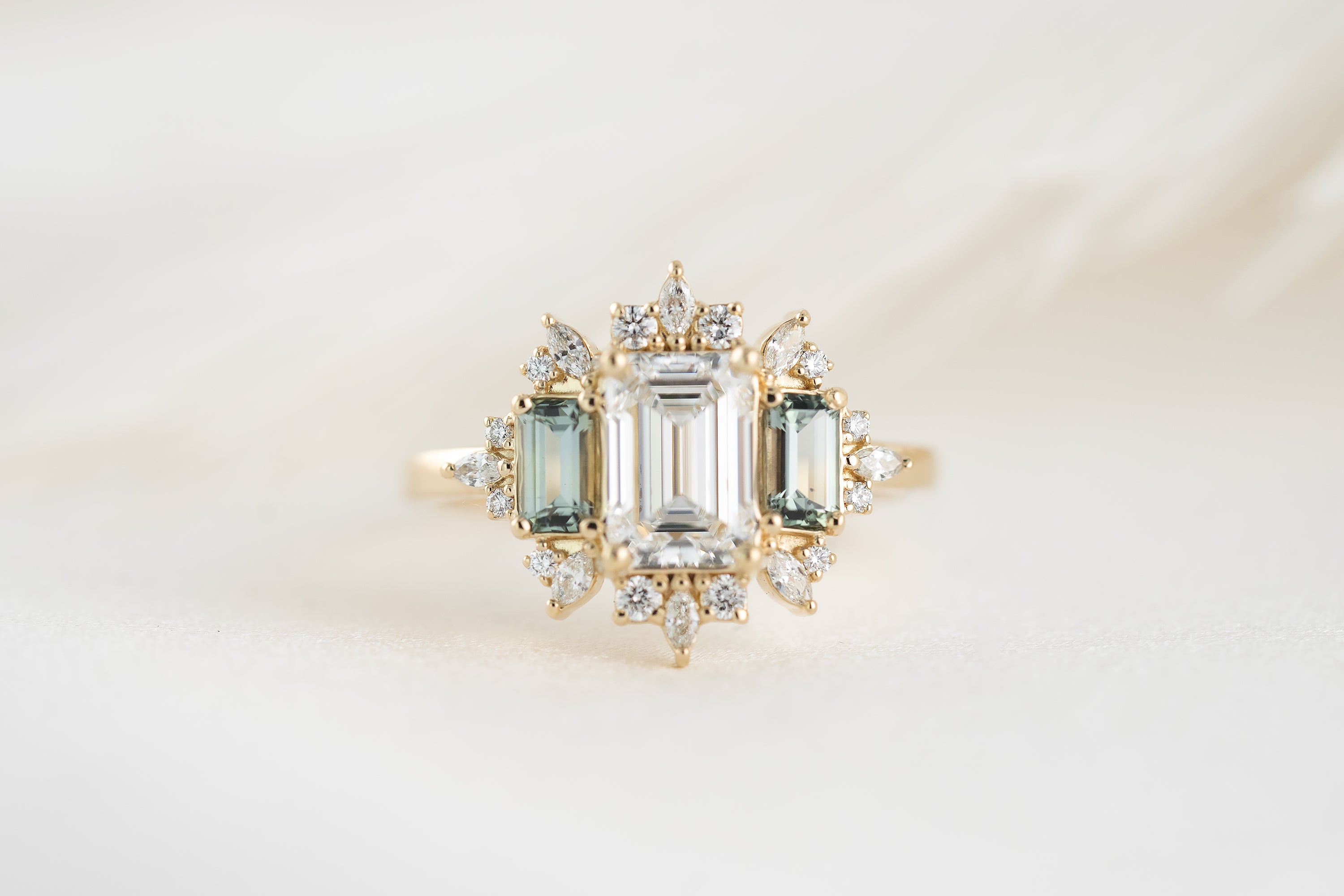 The Marial Ring | Diamond + Green Sapphire - Lavender Creek Gems