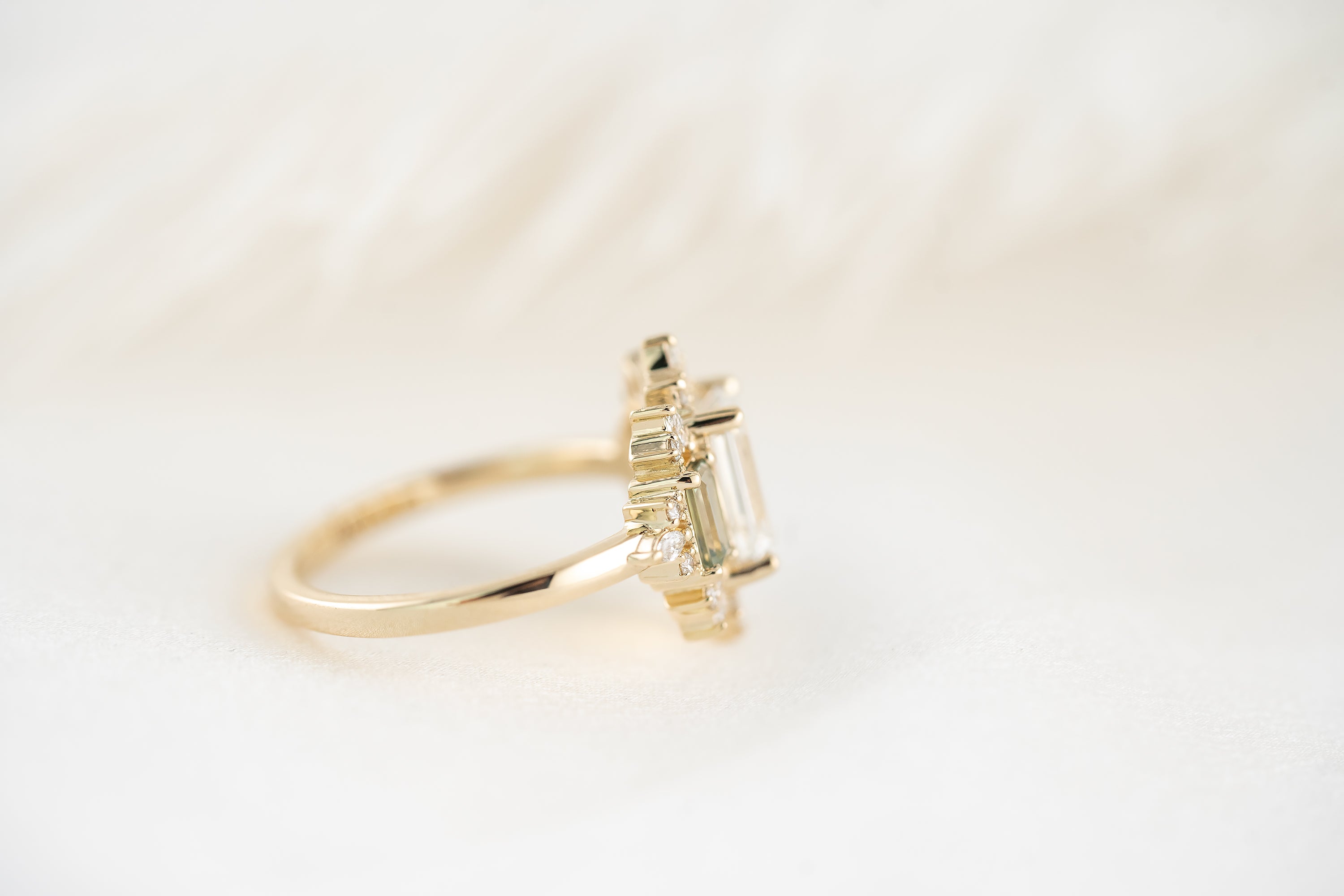 The Marial Ring | Diamond + Green Sapphire - Lavender Creek Gems