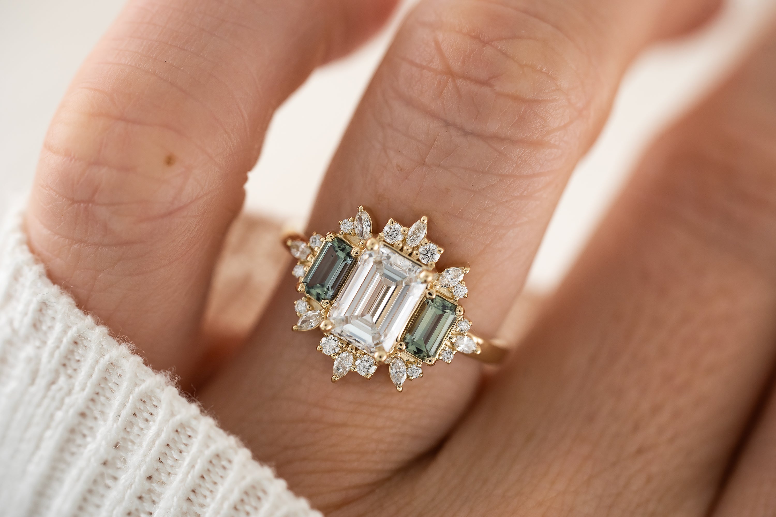 The Marial Ring | Diamond + Green Sapphire - Lavender Creek Gems
