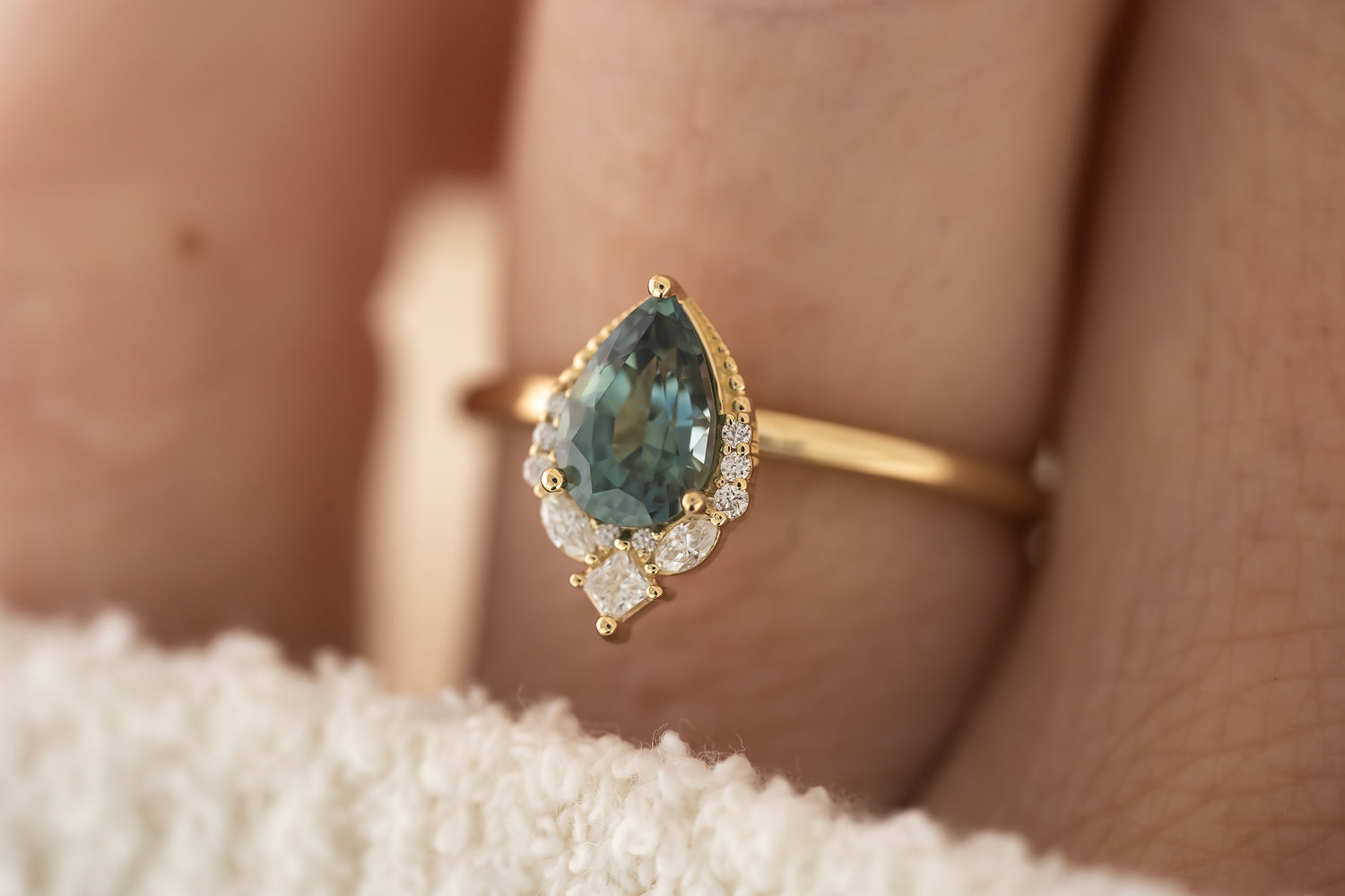The Charlotte Ring - 0.93 CT Pear Teal Sapphire - Lavender Creek Gems