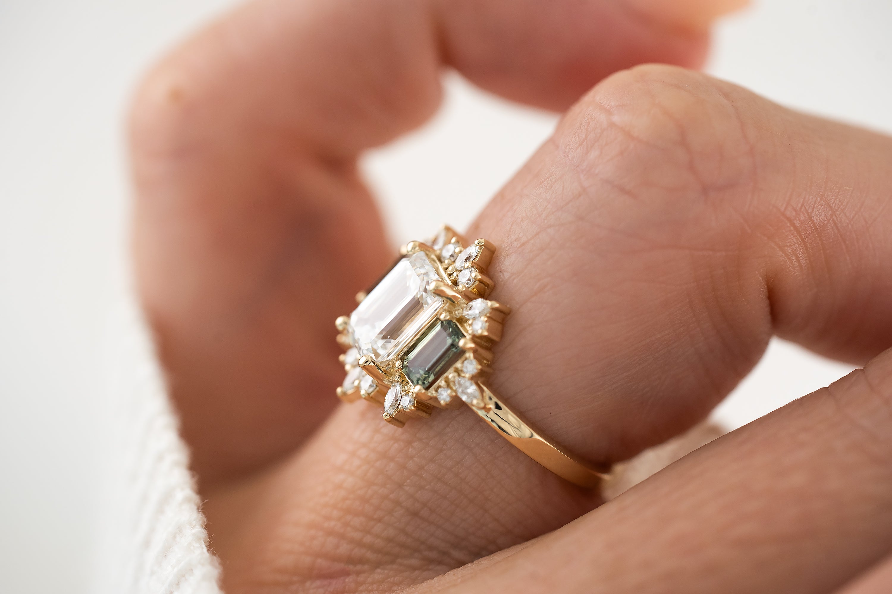 The Marial Ring | Diamond + Green Sapphire - Lavender Creek Gems