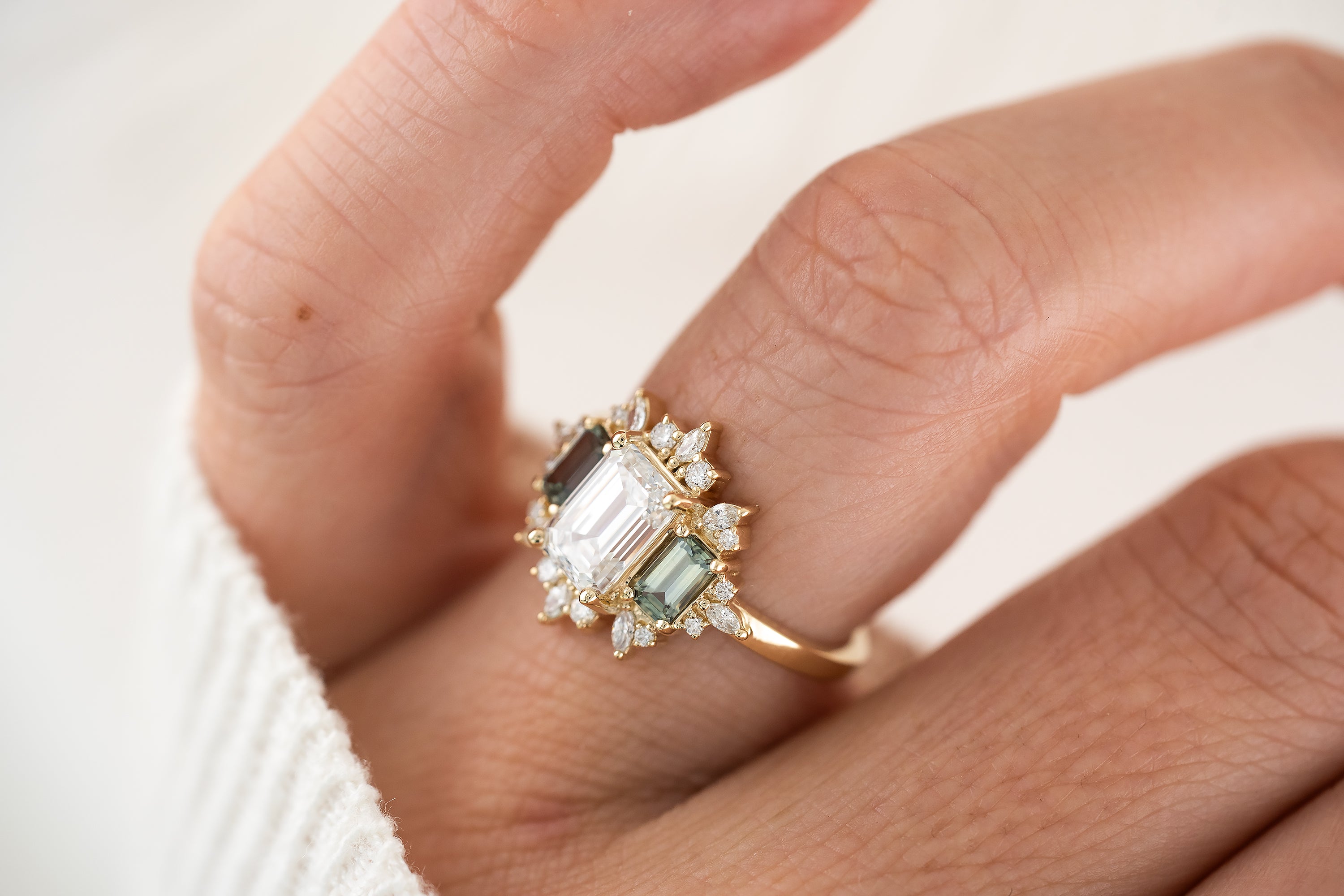 The Marial Ring | Diamond + Green Sapphire - Lavender Creek Gems