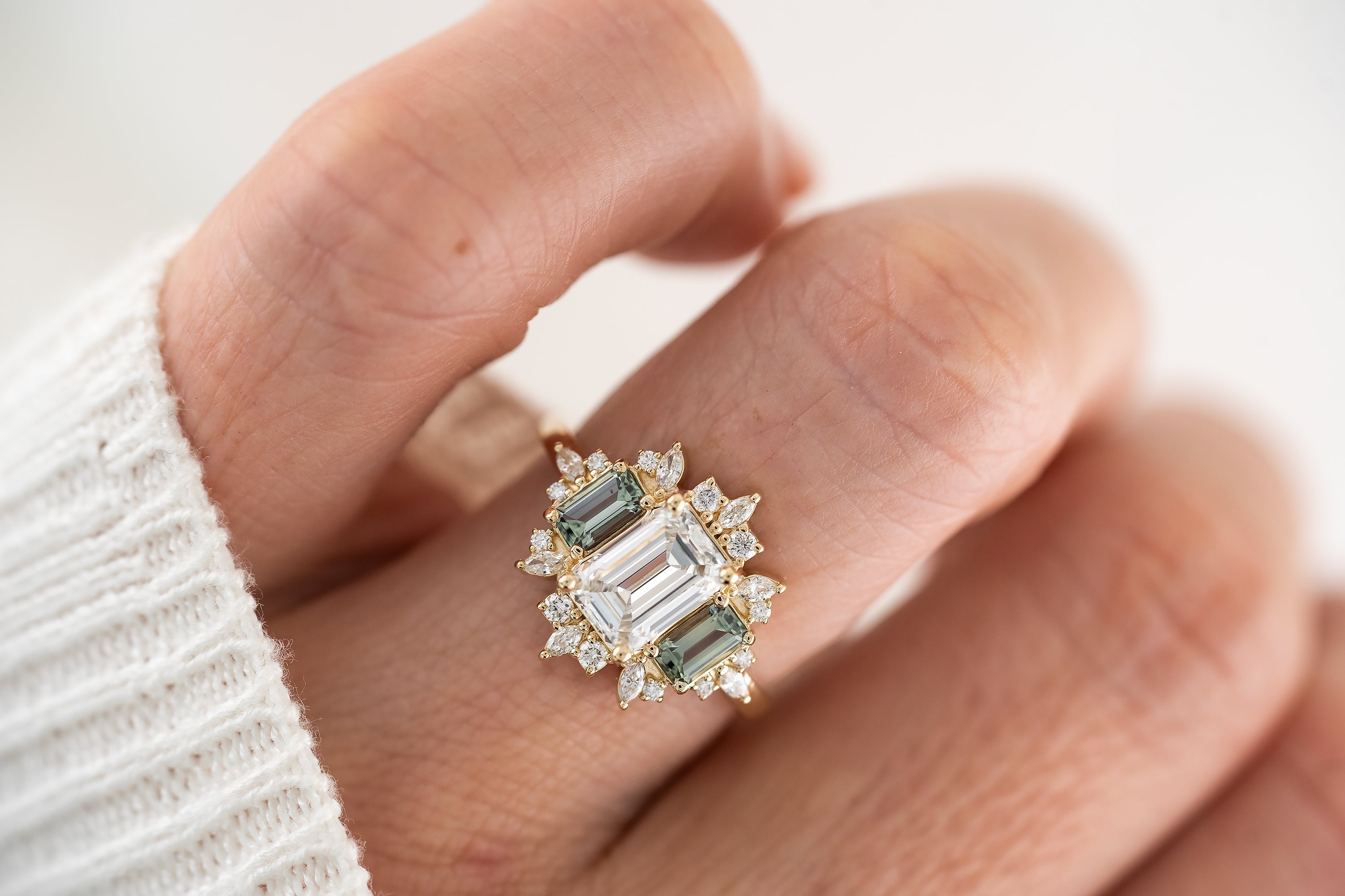 The Marial Ring | Diamond + Green Sapphire - Lavender Creek Gems