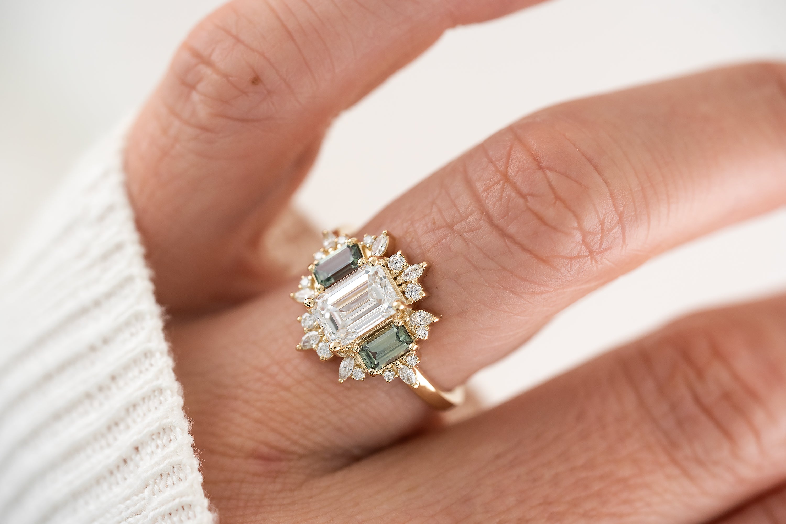 The Marial Ring | Diamond + Green Sapphire - Lavender Creek Gems