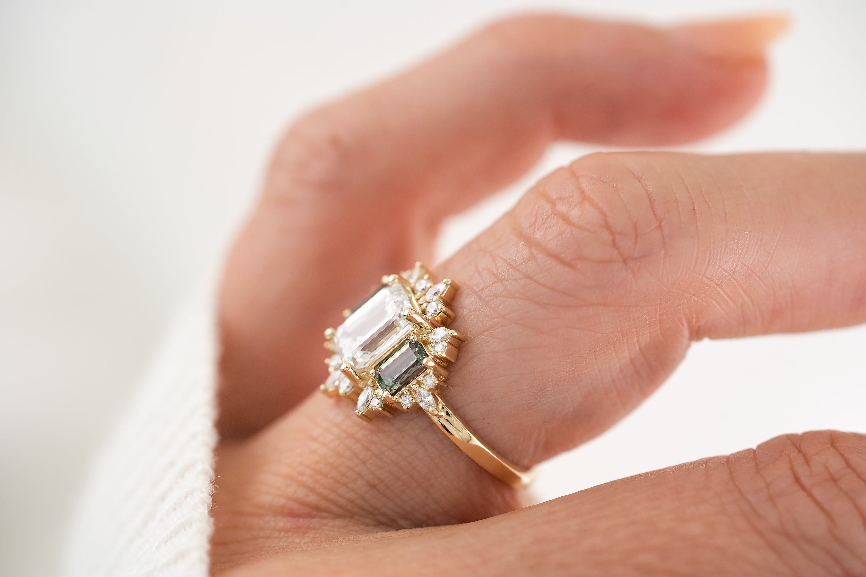 The Marial Ring | Diamond + Green Sapphire - Lavender Creek Gems
