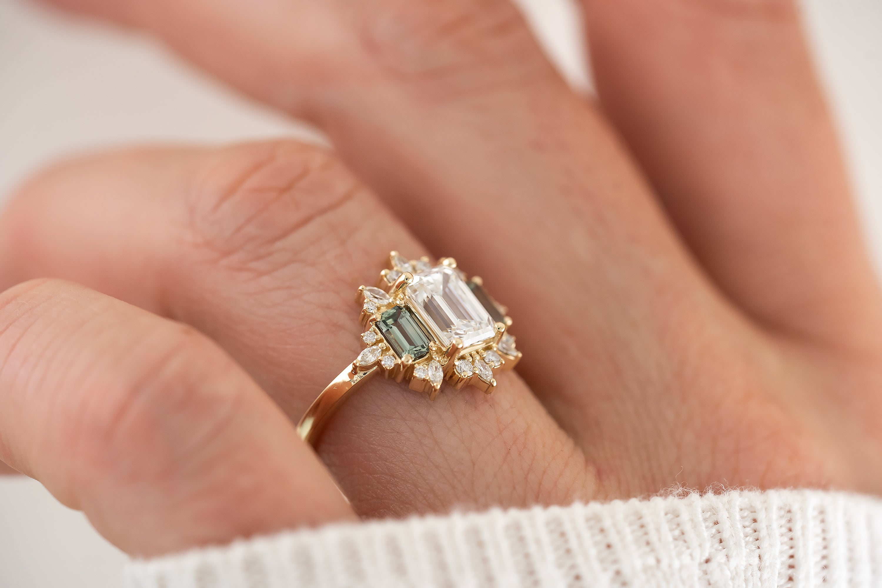 The Marial Ring | Diamond + Green Sapphire - Lavender Creek Gems