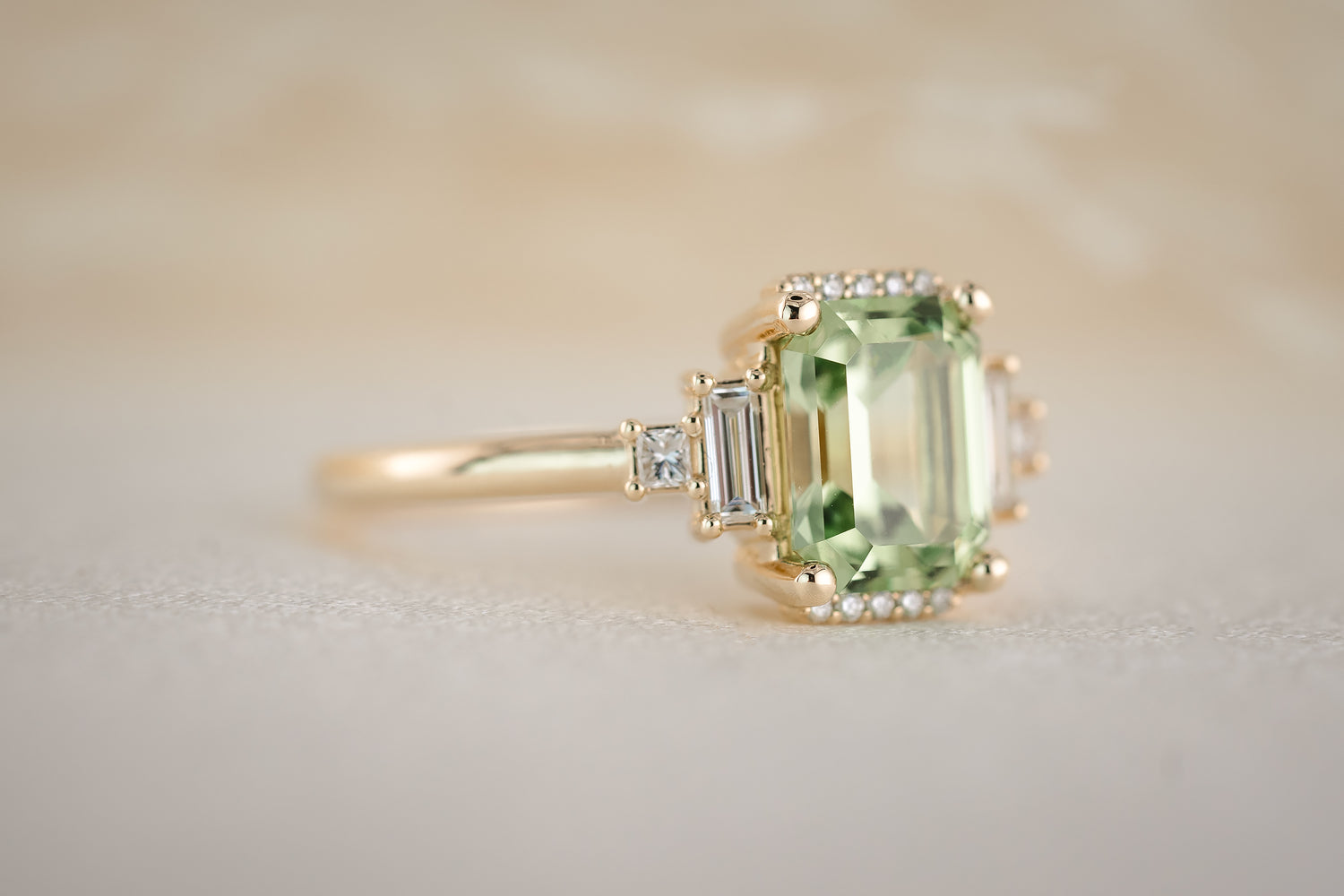 The Sura 1.81 CT Emerald Cut Green Garnet Ring - Lavender Creek Gems