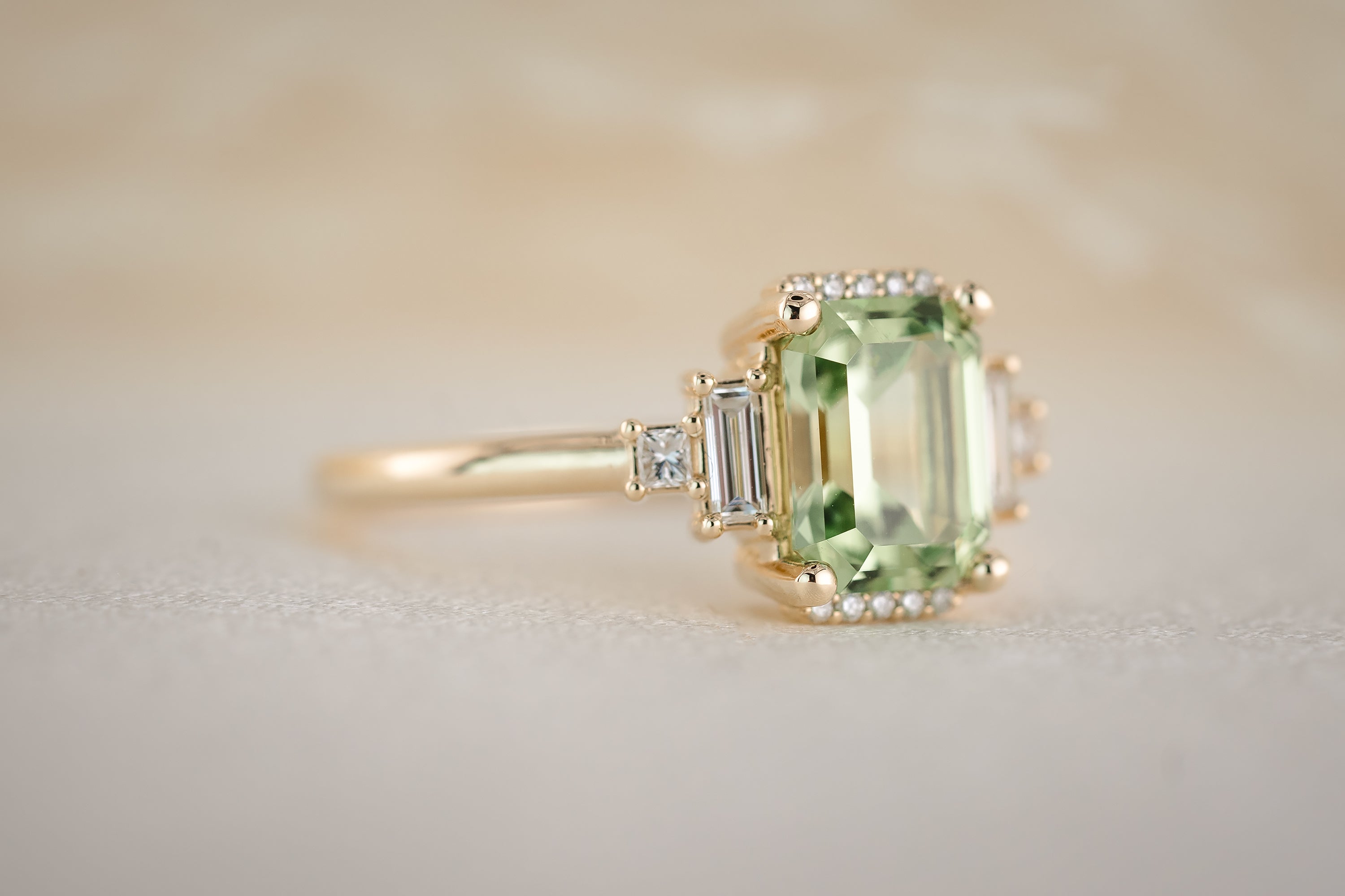 The Sura 1.81 CT Emerald Cut Green Garnet Ring - Lavender Creek Gems
