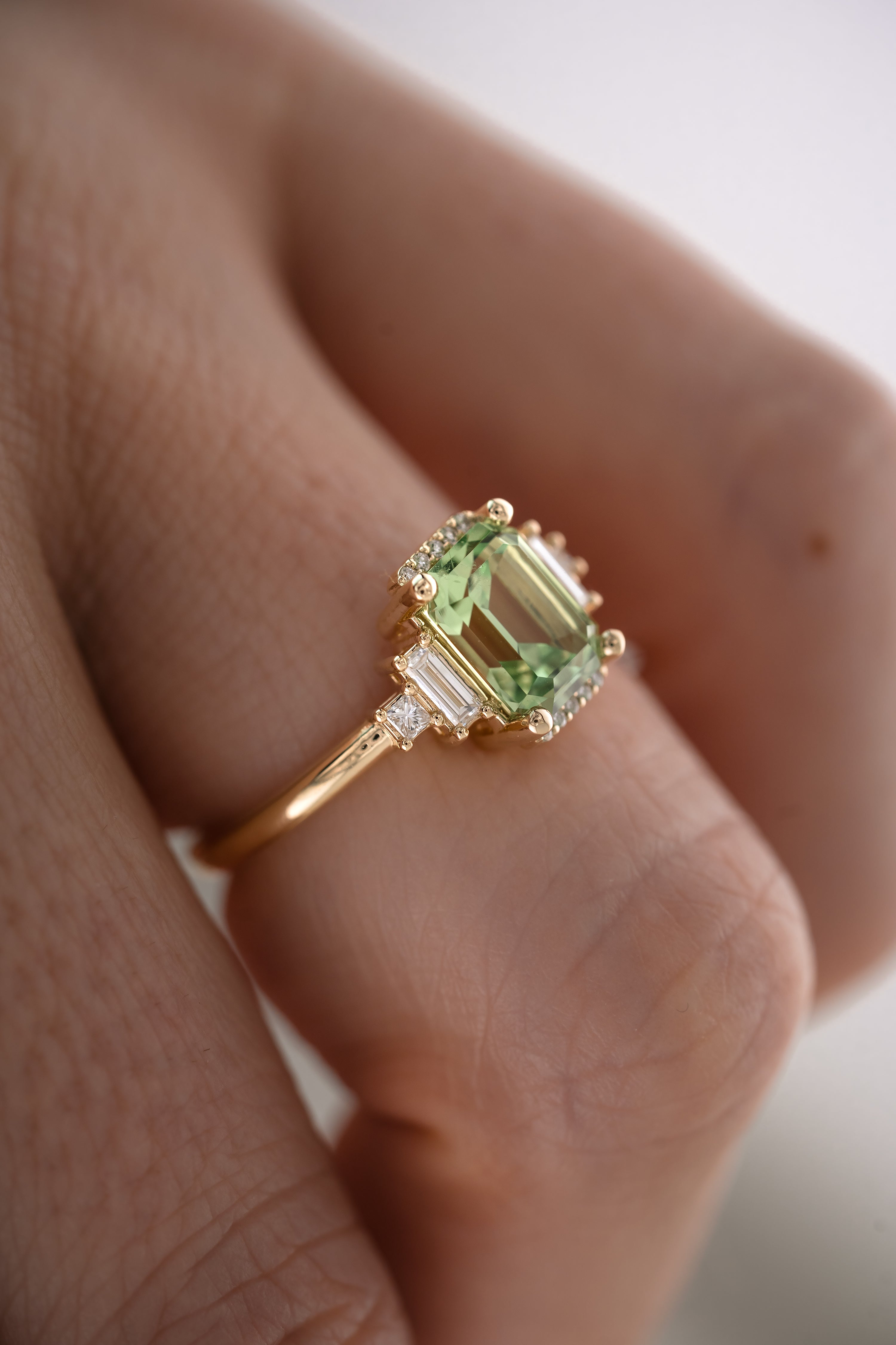 The Sura 1.81 CT Emerald Cut Green Garnet Ring - Lavender Creek Gems