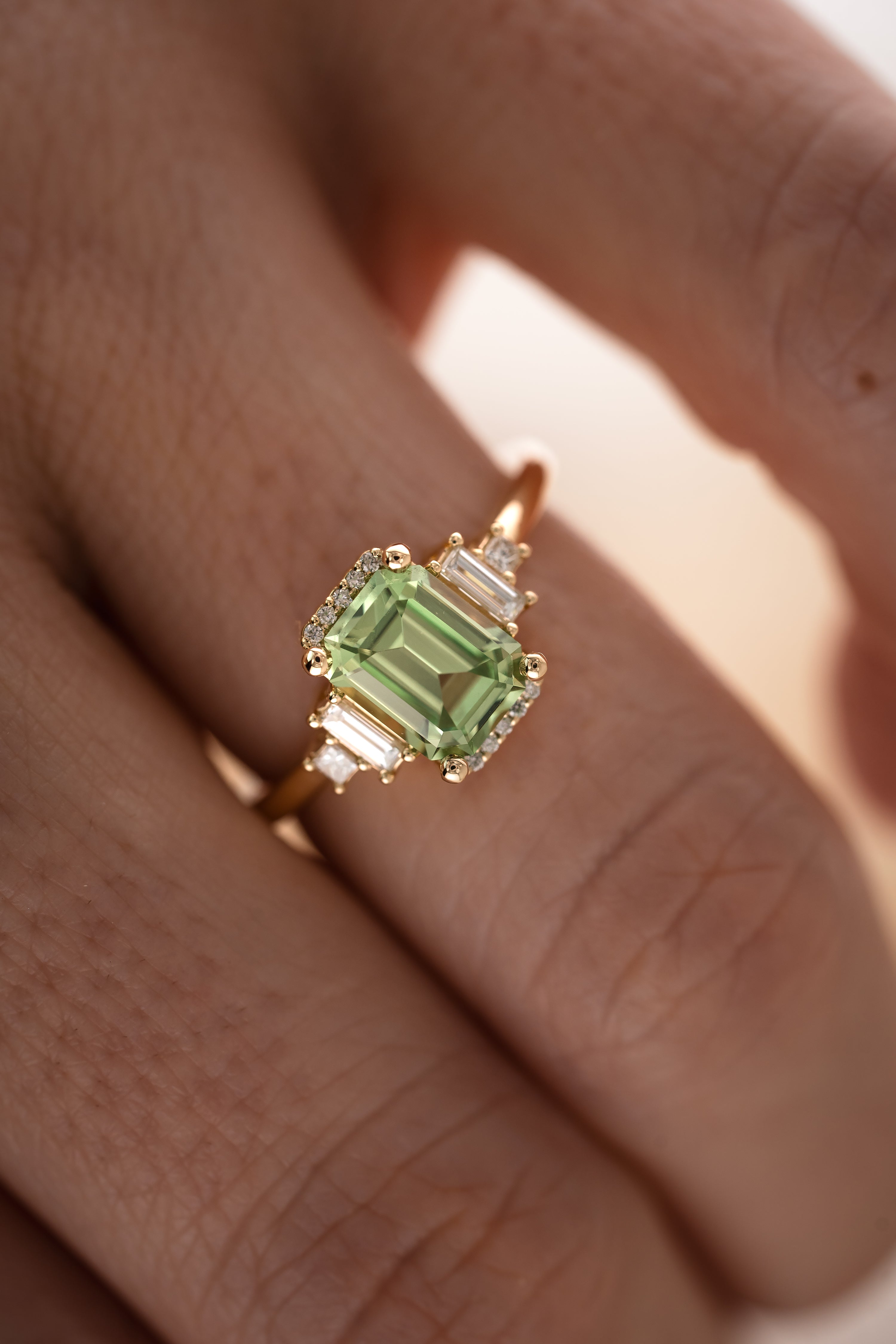 The Sura 1.81 CT Emerald Cut Green Garnet Ring - Lavender Creek Gems