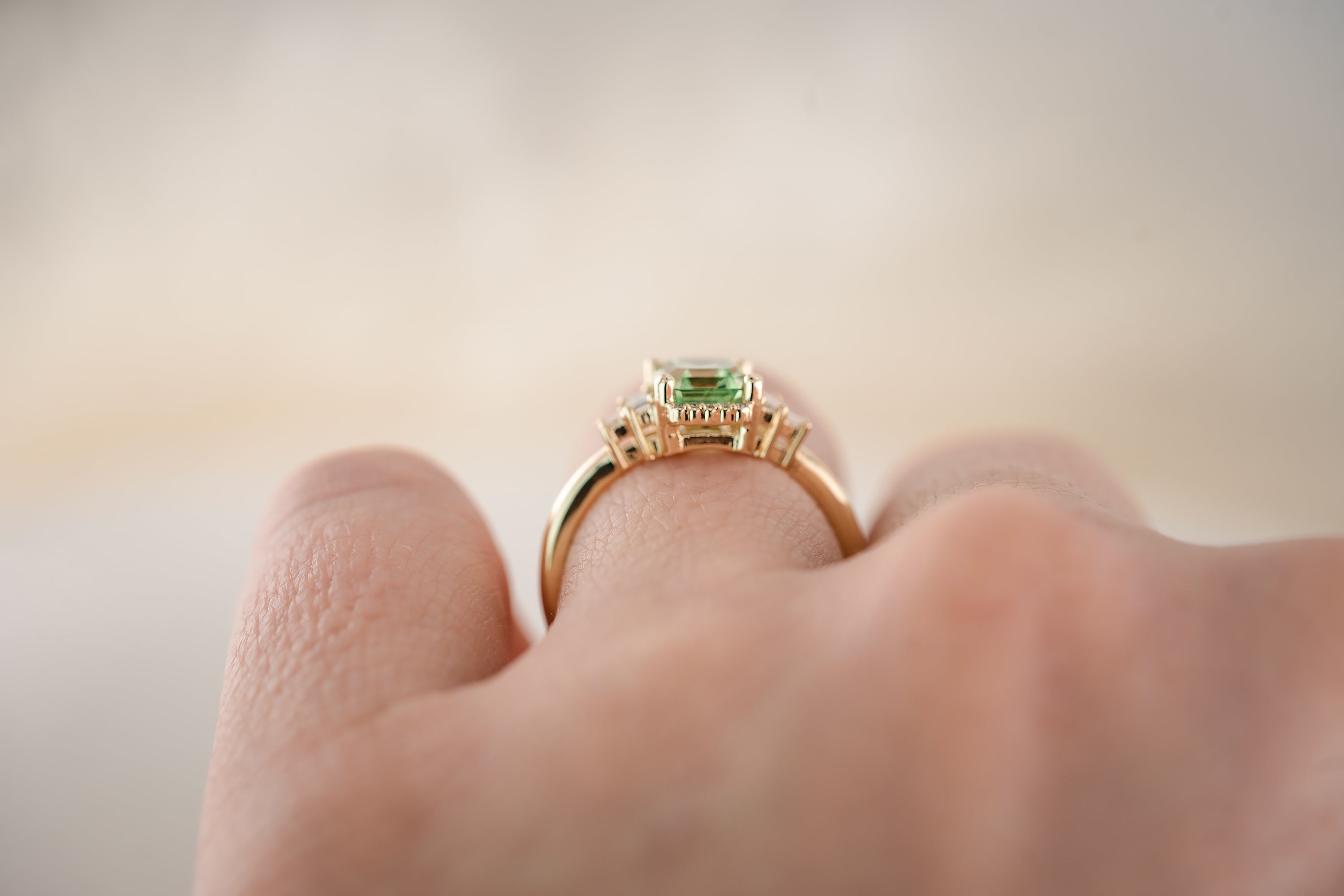 The Sura 1.81 CT Emerald Cut Green Garnet Ring - Lavender Creek Gems