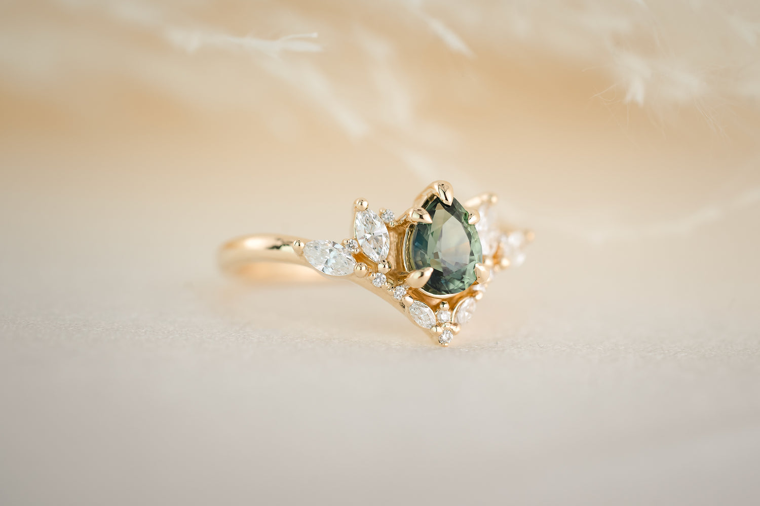 The Aurora 0.88 CT Pear Teal Sapphire Ring - Lavender Creek Gems