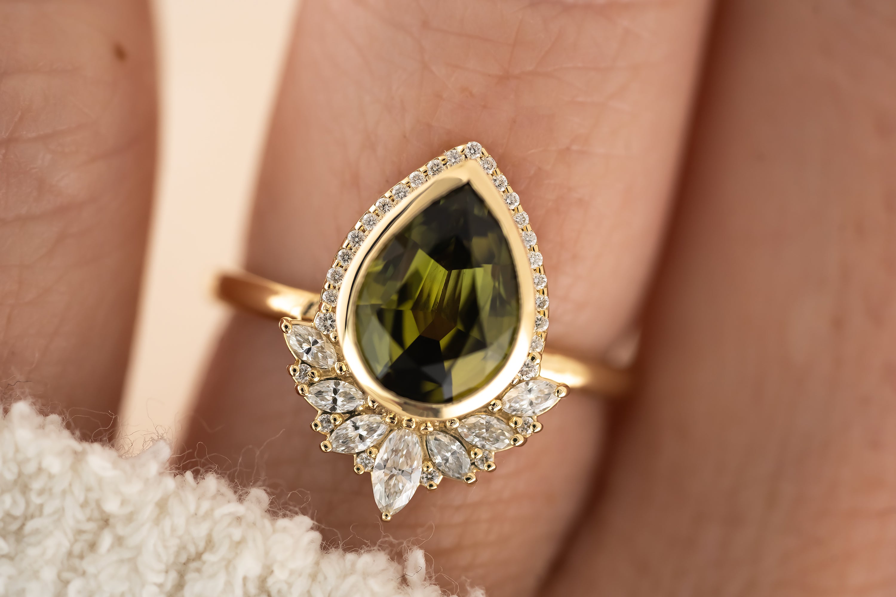 The Penelope Ring - 2.18 CT Pear Green Australian Sapphire - Lavender Creek Gems