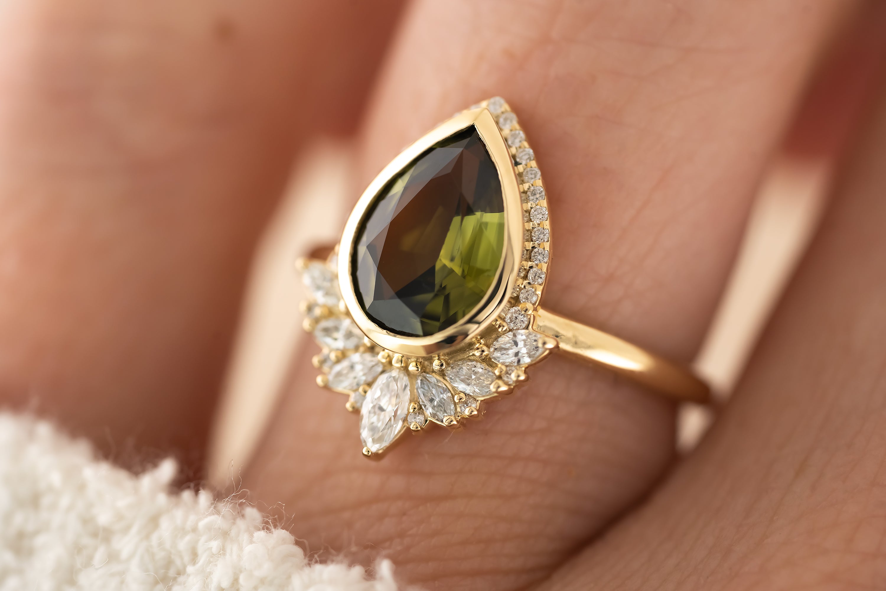 The Penelope Ring - 2.18 CT Pear Green Australian Sapphire - Lavender Creek Gems