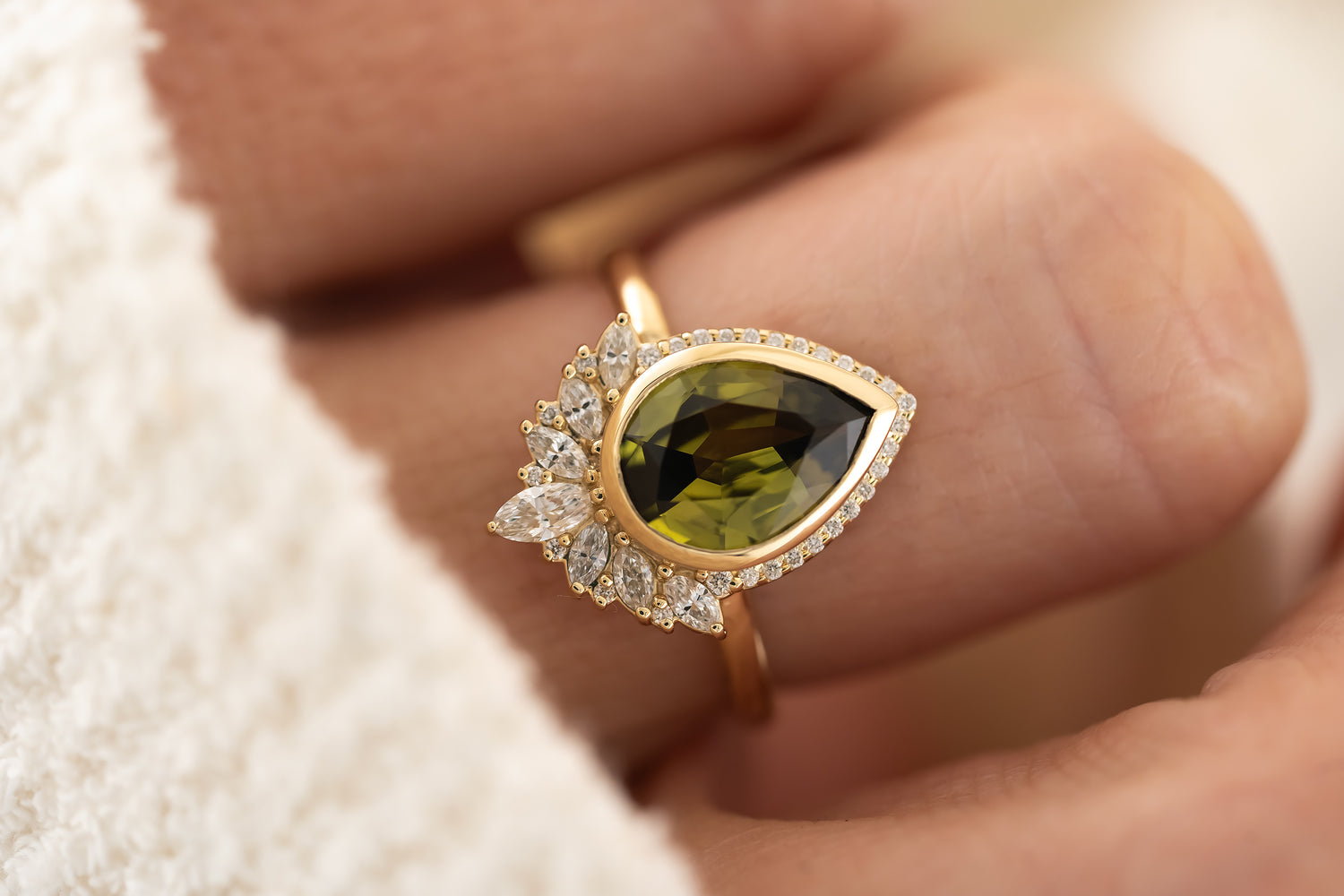 The Penelope Ring - 2.18 CT Pear Green Australian Sapphire - Lavender Creek Gems