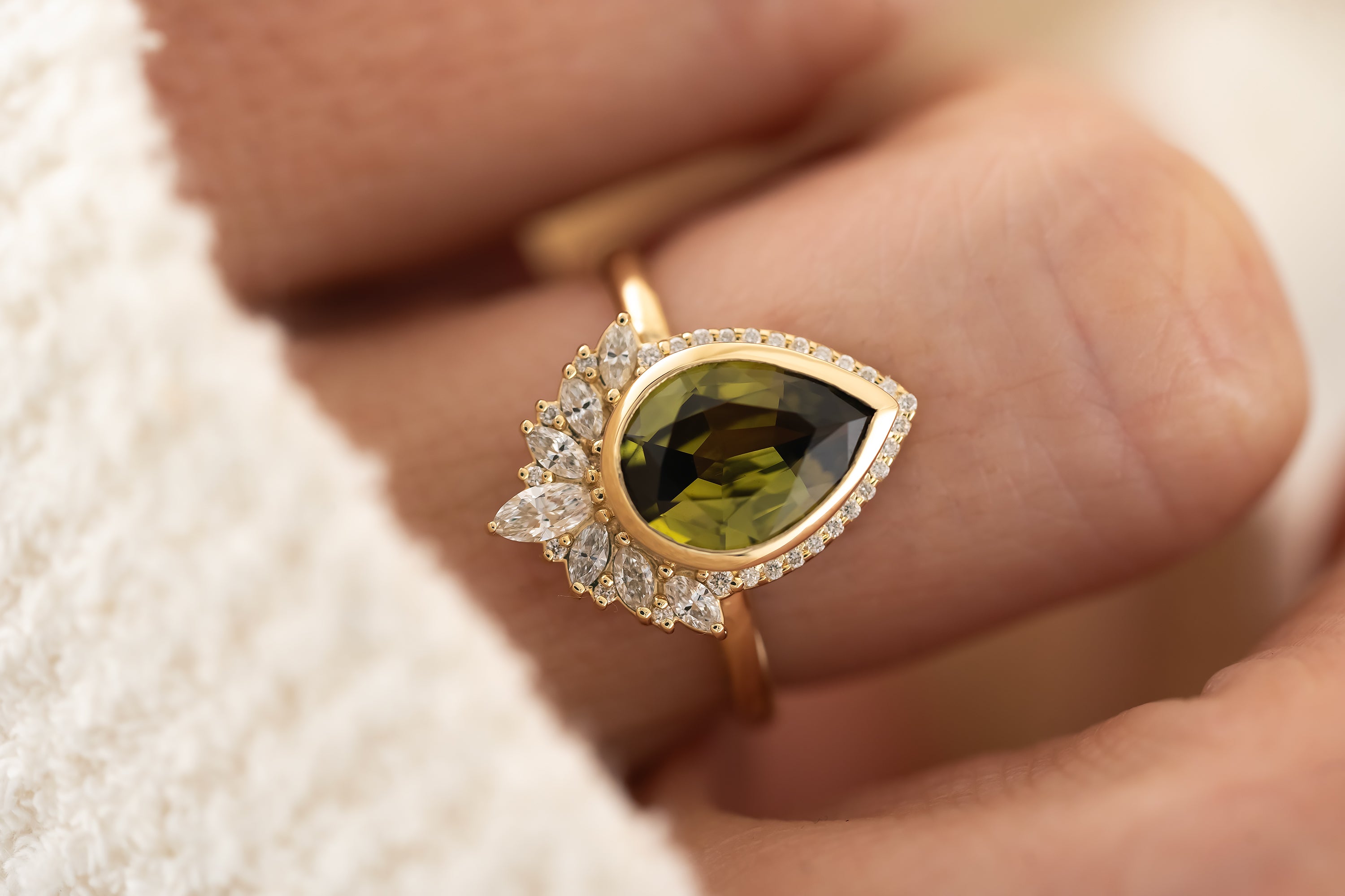 The Penelope Ring - 2.18 CT Pear Green Australian Sapphire - Lavender Creek Gems