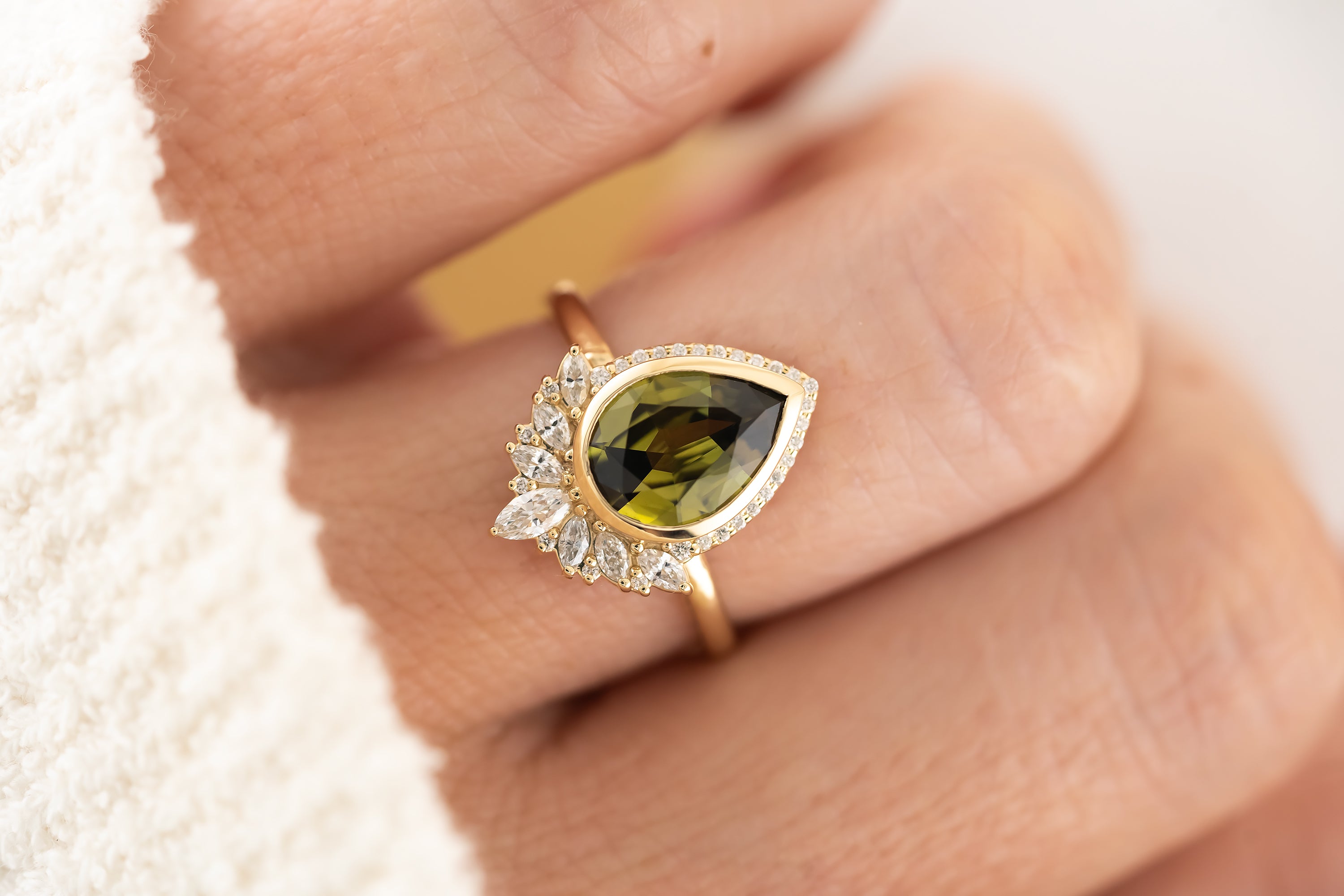 The Penelope Ring - 2.18 CT Pear Green Australian Sapphire - Lavender Creek Gems