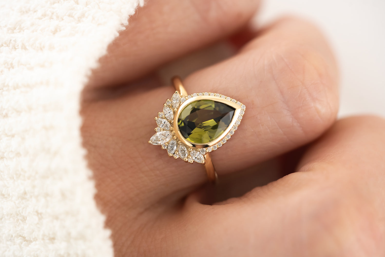 The Penelope Ring - 2.18 CT Pear Green Australian Sapphire - Lavender Creek Gems