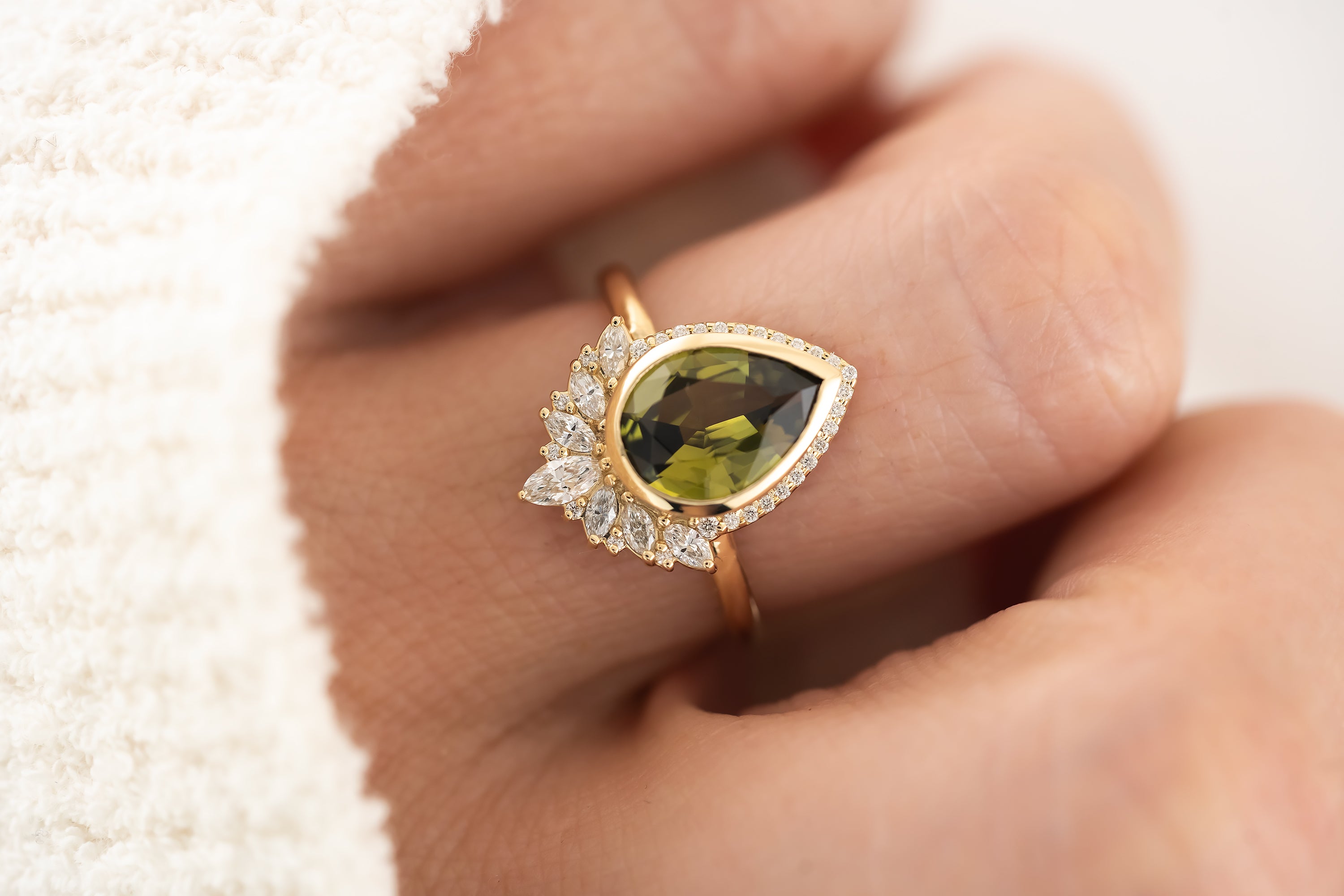 The Penelope Ring - 2.18 CT Pear Green Australian Sapphire - Lavender Creek Gems
