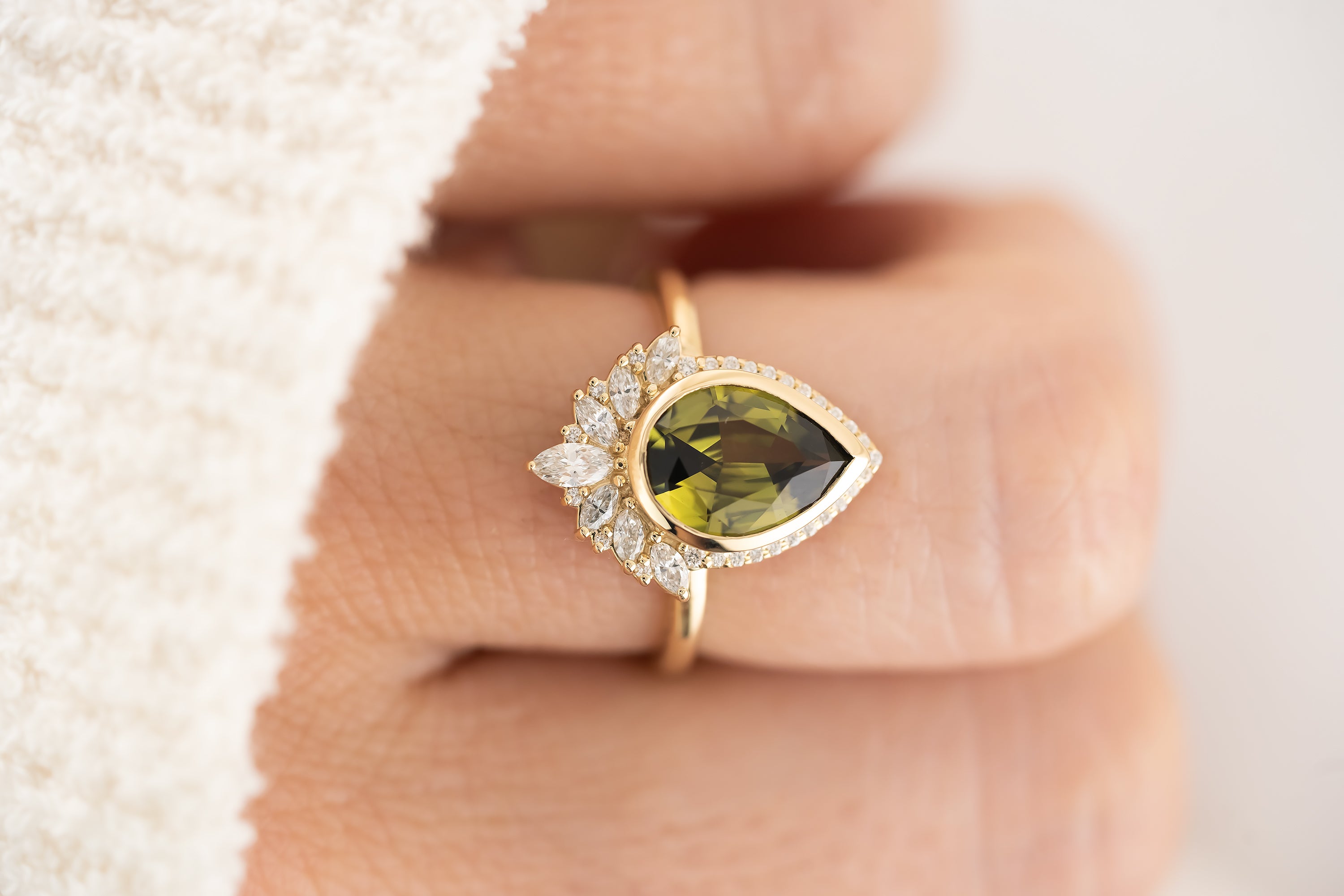 The Penelope Ring - 2.18 CT Pear Green Australian Sapphire - Lavender Creek Gems