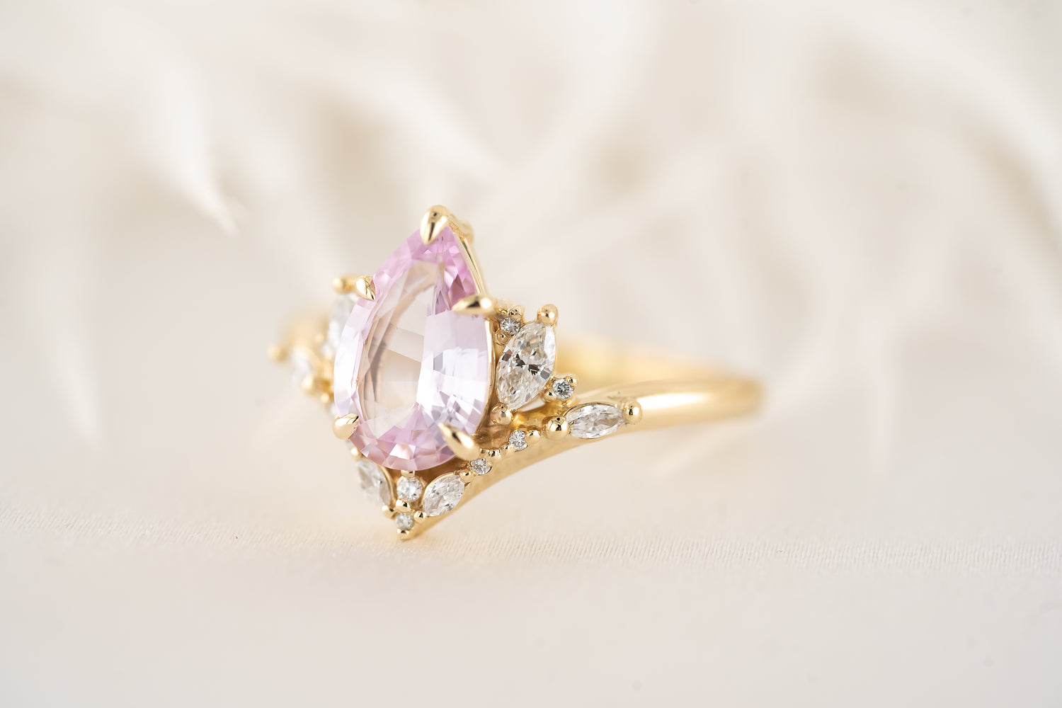 The Aurora Ring - 1.85 Pear Pastel Pink Sapphire - Lavender Creek Gems
