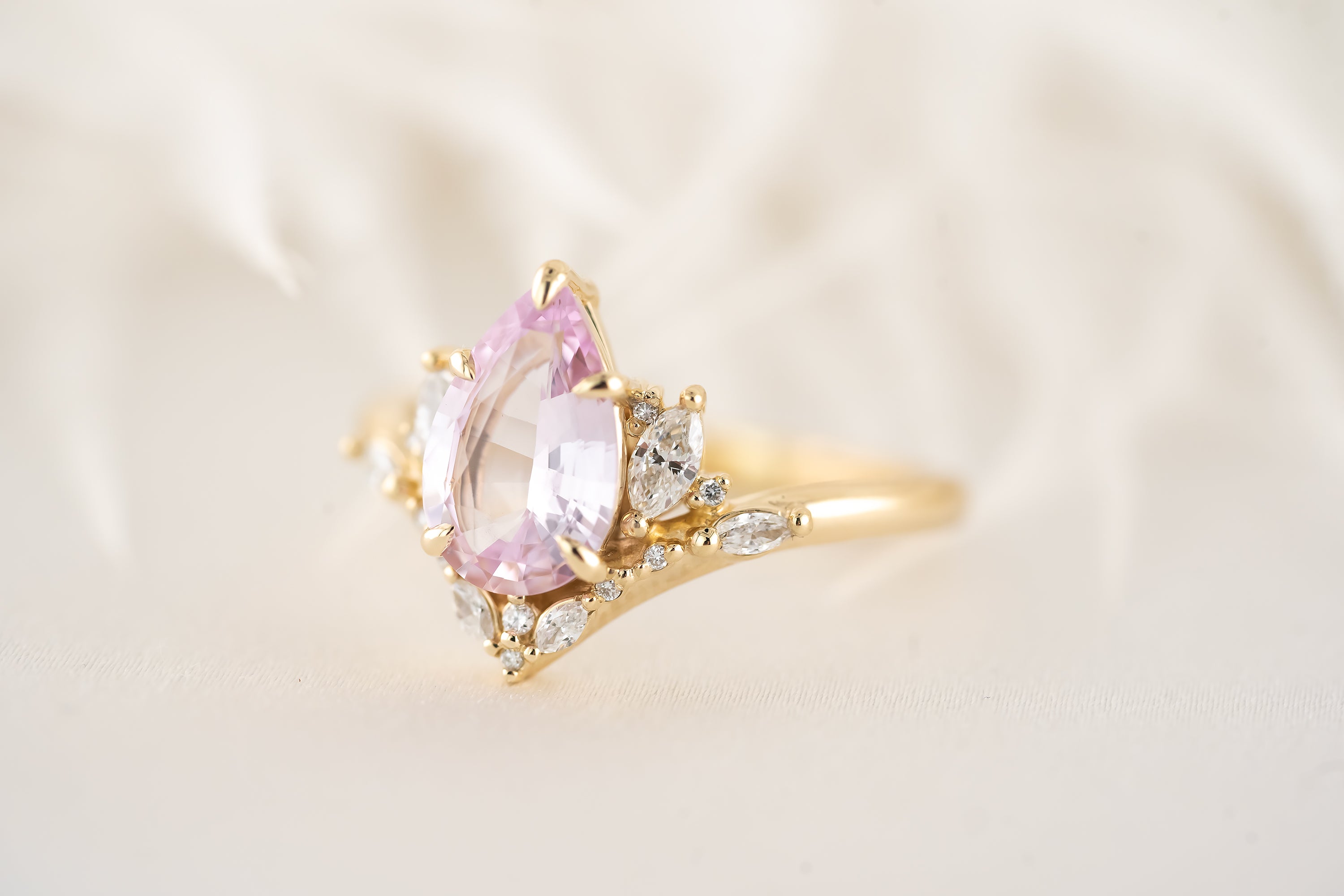 The Aurora Ring - 1.85 Pear Pastel Pink Sapphire - Lavender Creek Gems