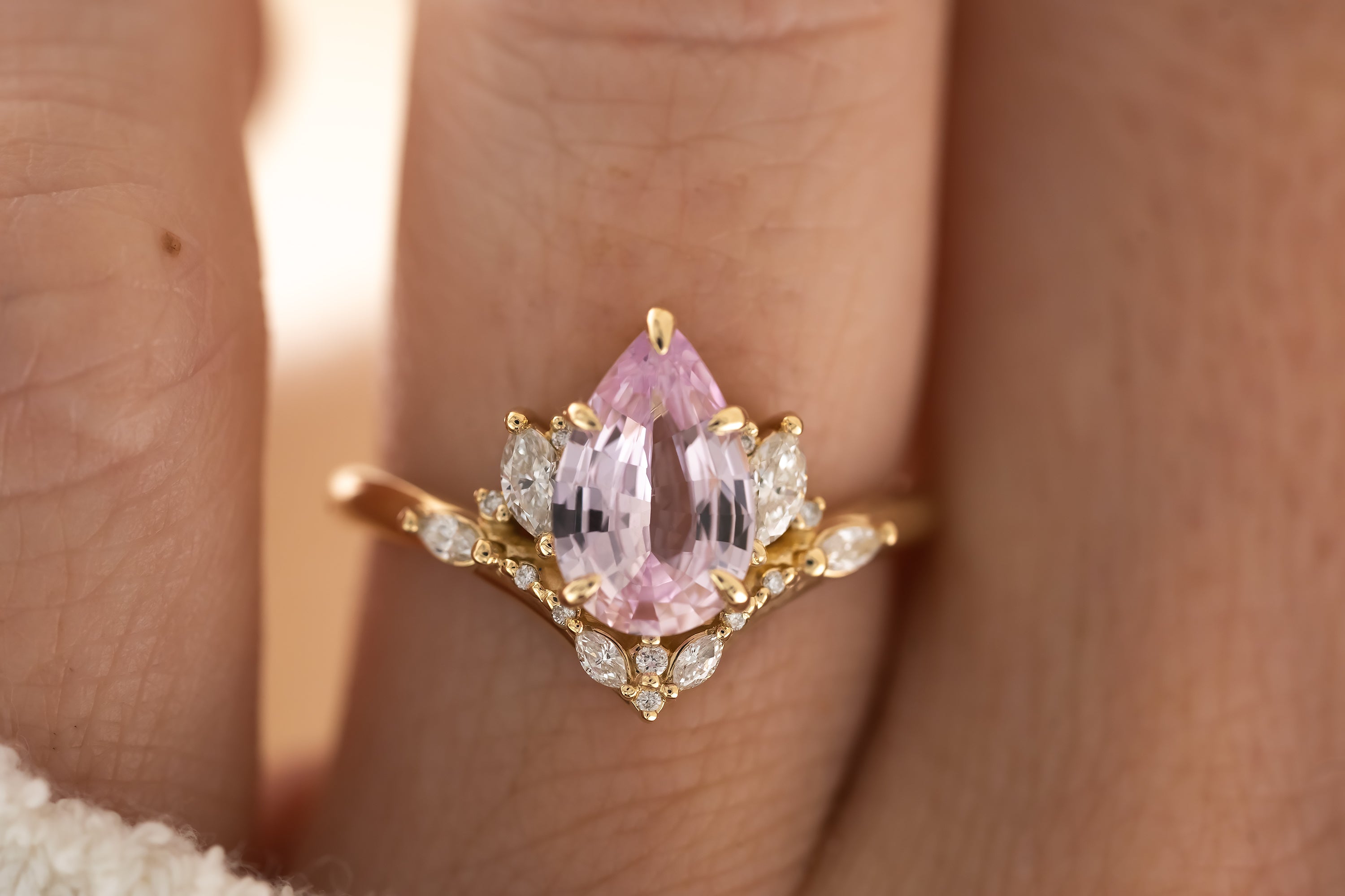 The Aurora Ring - 1.85 Pear Pastel Pink Sapphire - Lavender Creek Gems
