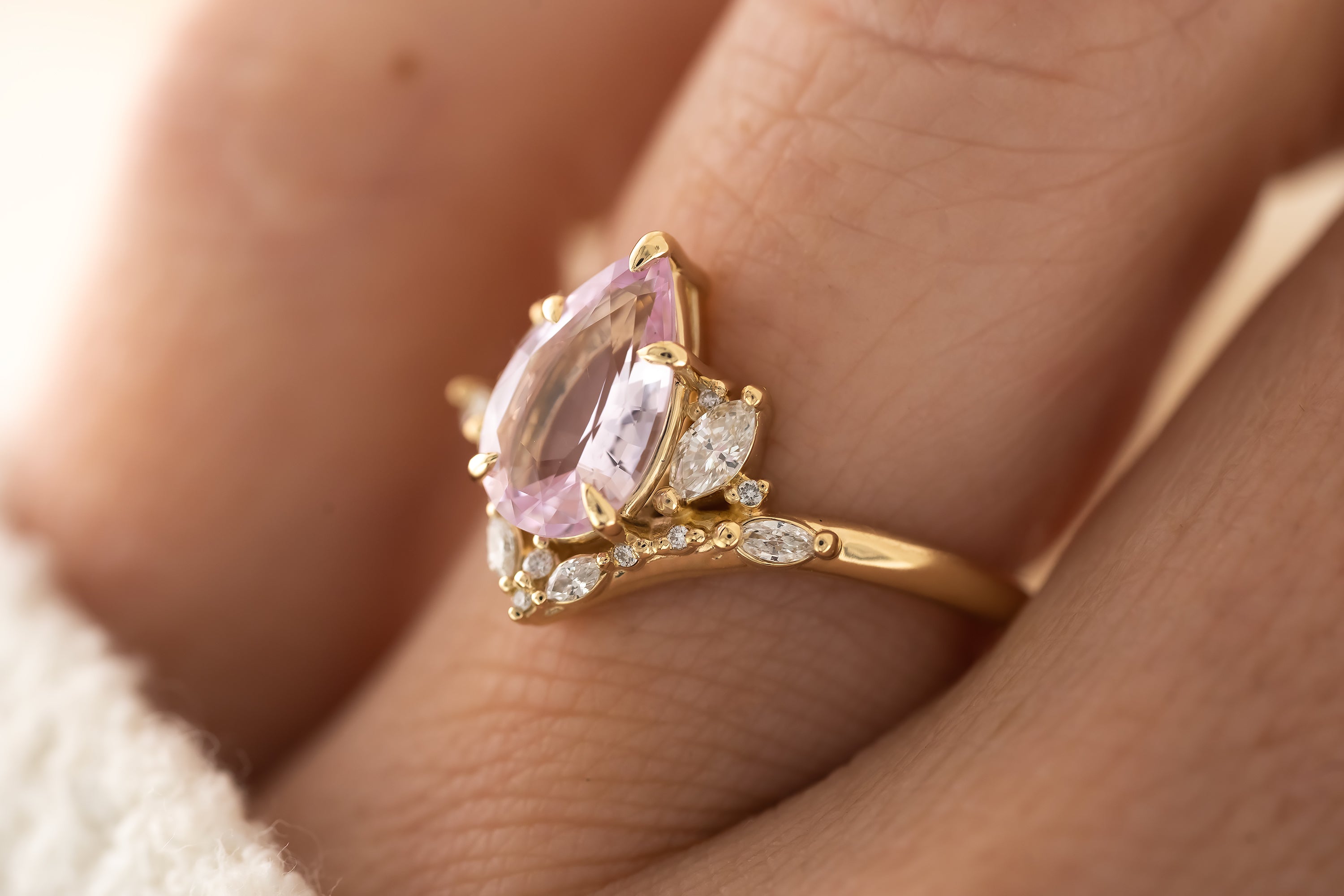 The Aurora Ring - 1.85 Pear Pastel Pink Sapphire - Lavender Creek Gems