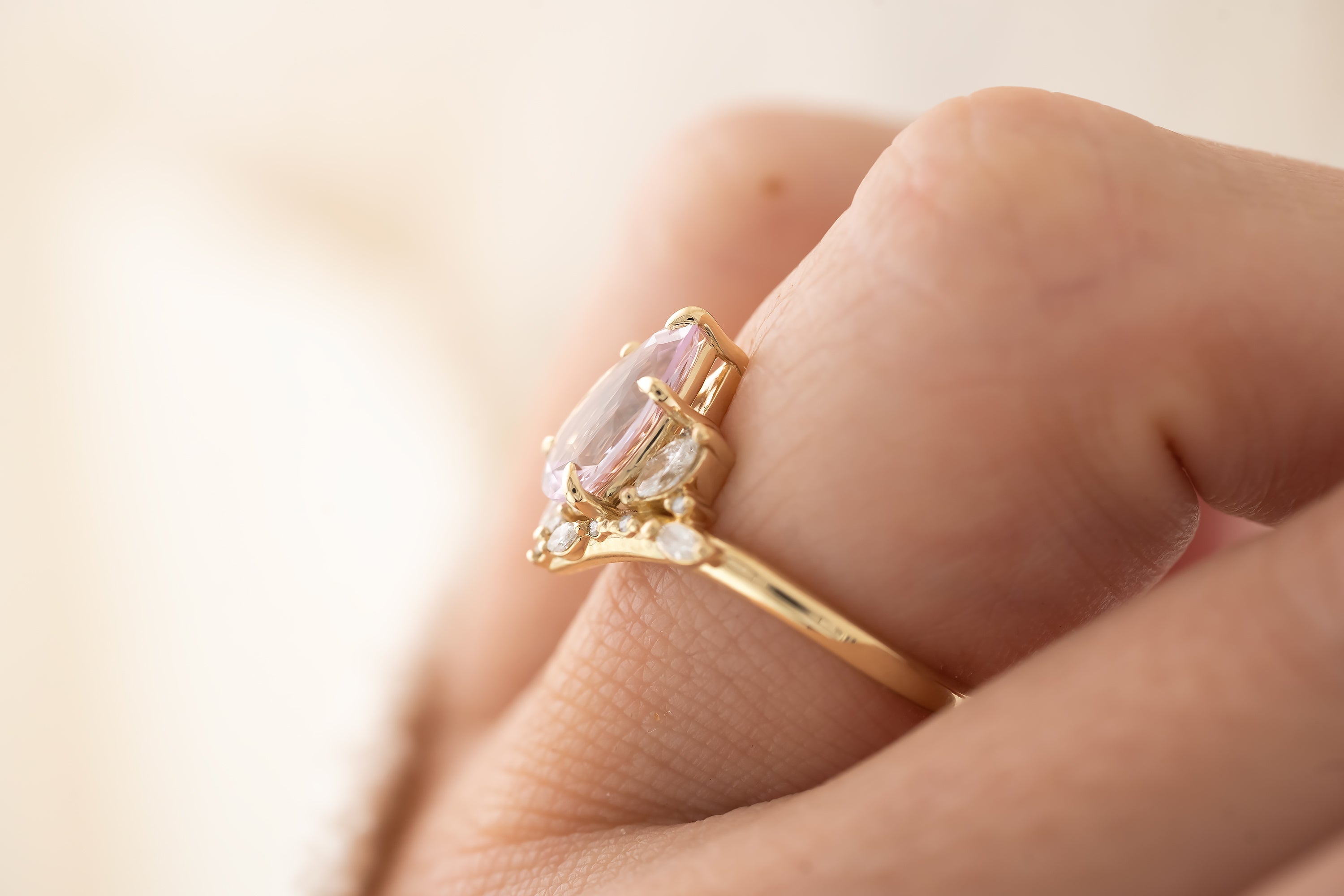 The Aurora Ring - 1.85 Pear Pastel Pink Sapphire - Lavender Creek Gems