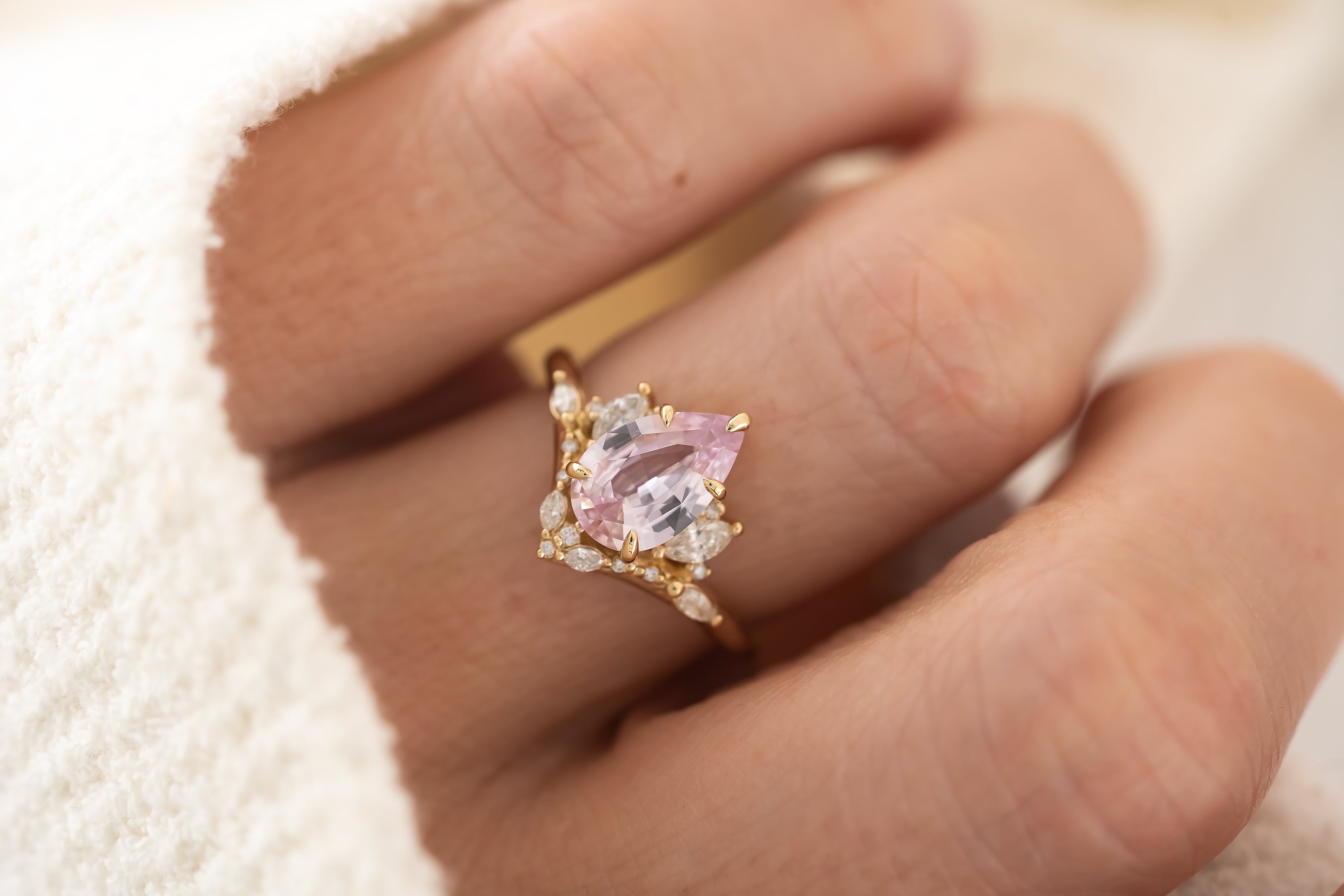 The Aurora Ring - 1.85 Pear Pastel Pink Sapphire - Lavender Creek Gems