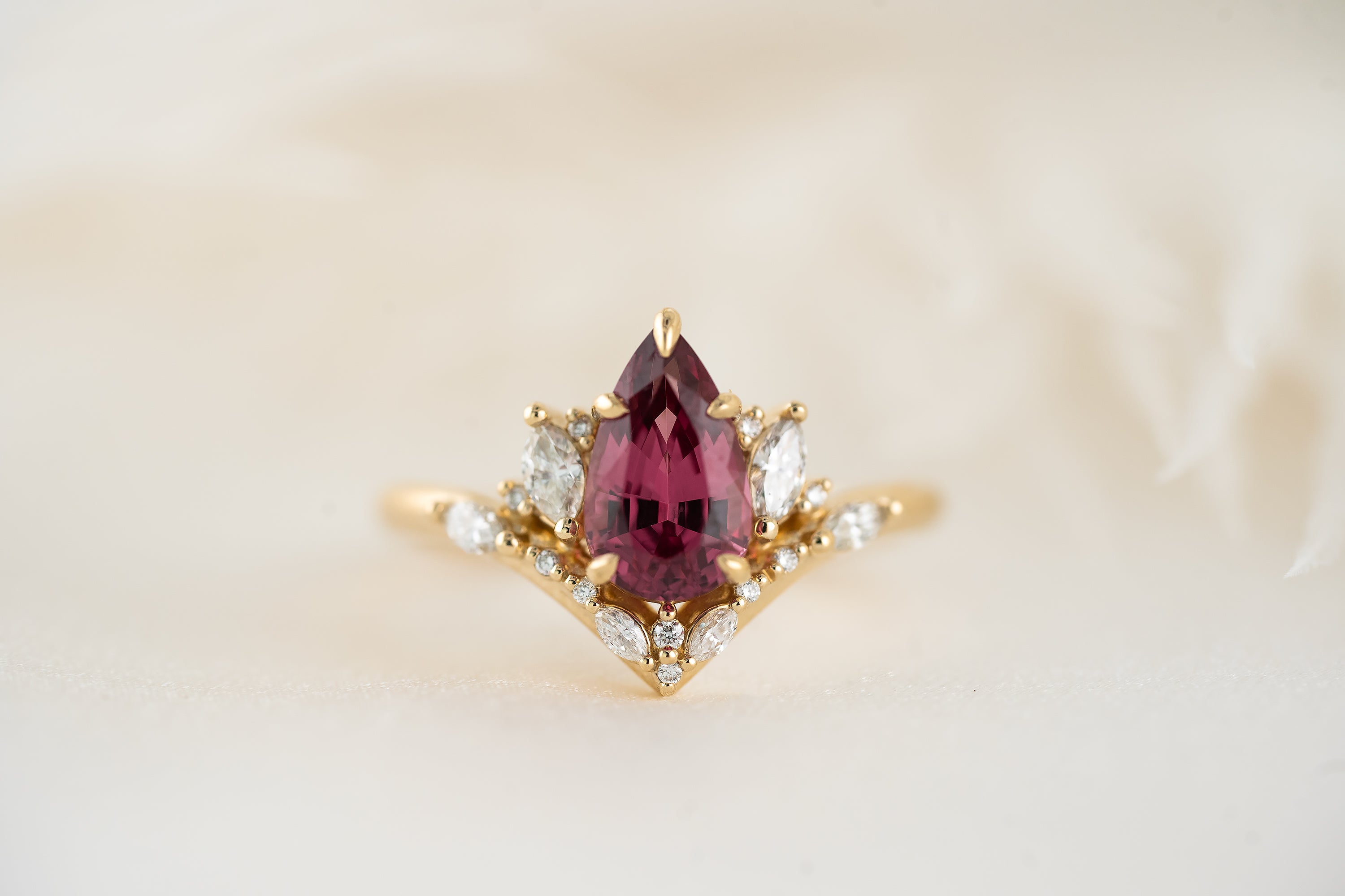 The Aurora Ring | 1.67 CT Pear Red Spinel - Lavender Creek Gems
