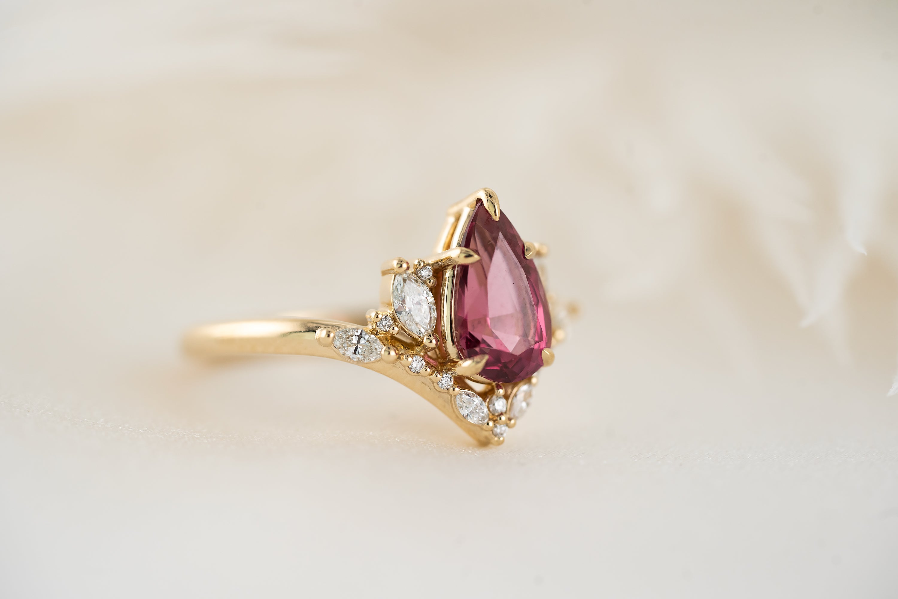 The Aurora Ring | 1.67 CT Pear Red Spinel - Lavender Creek Gems