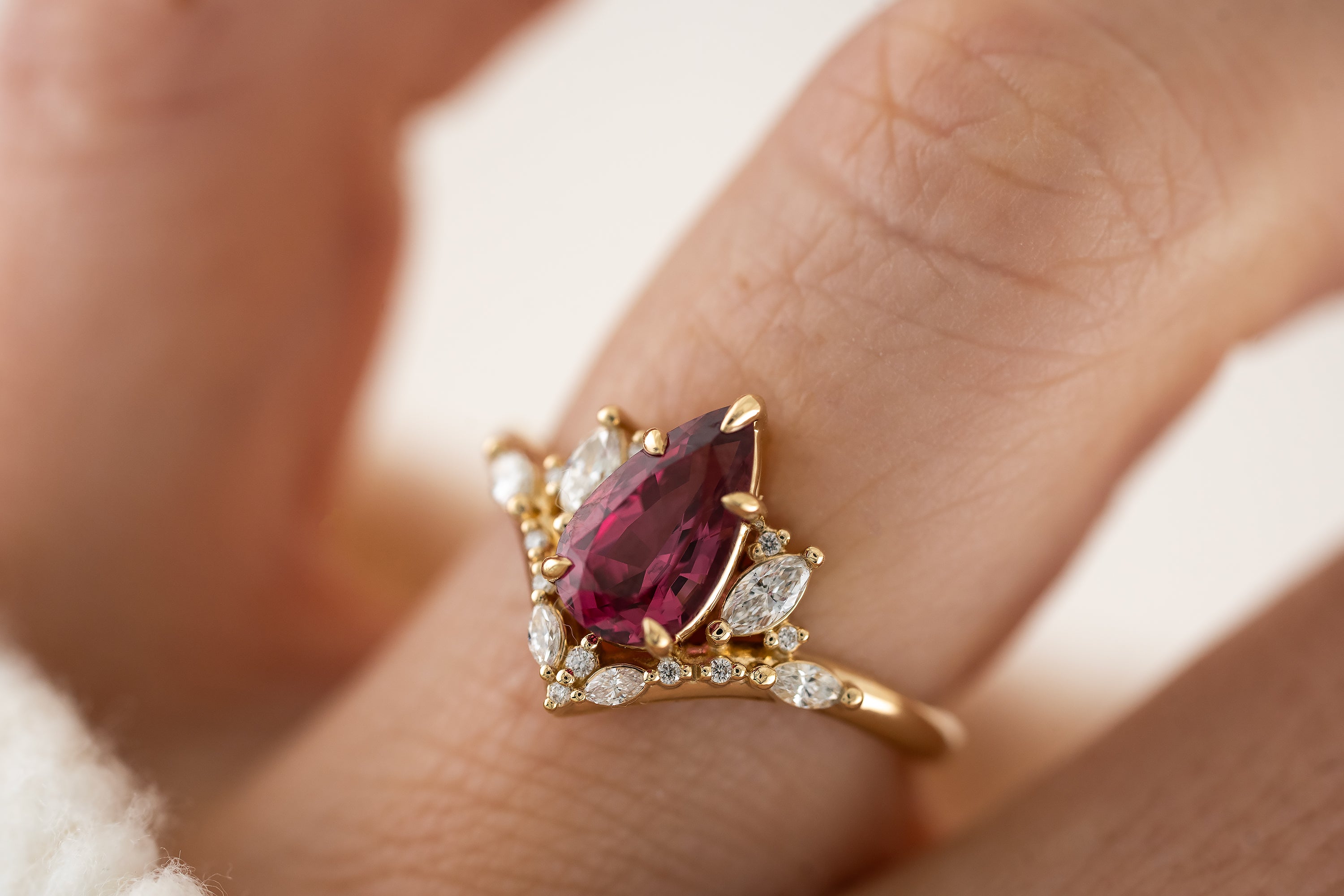The Aurora Ring | 1.67 CT Pear Red Spinel - Lavender Creek Gems