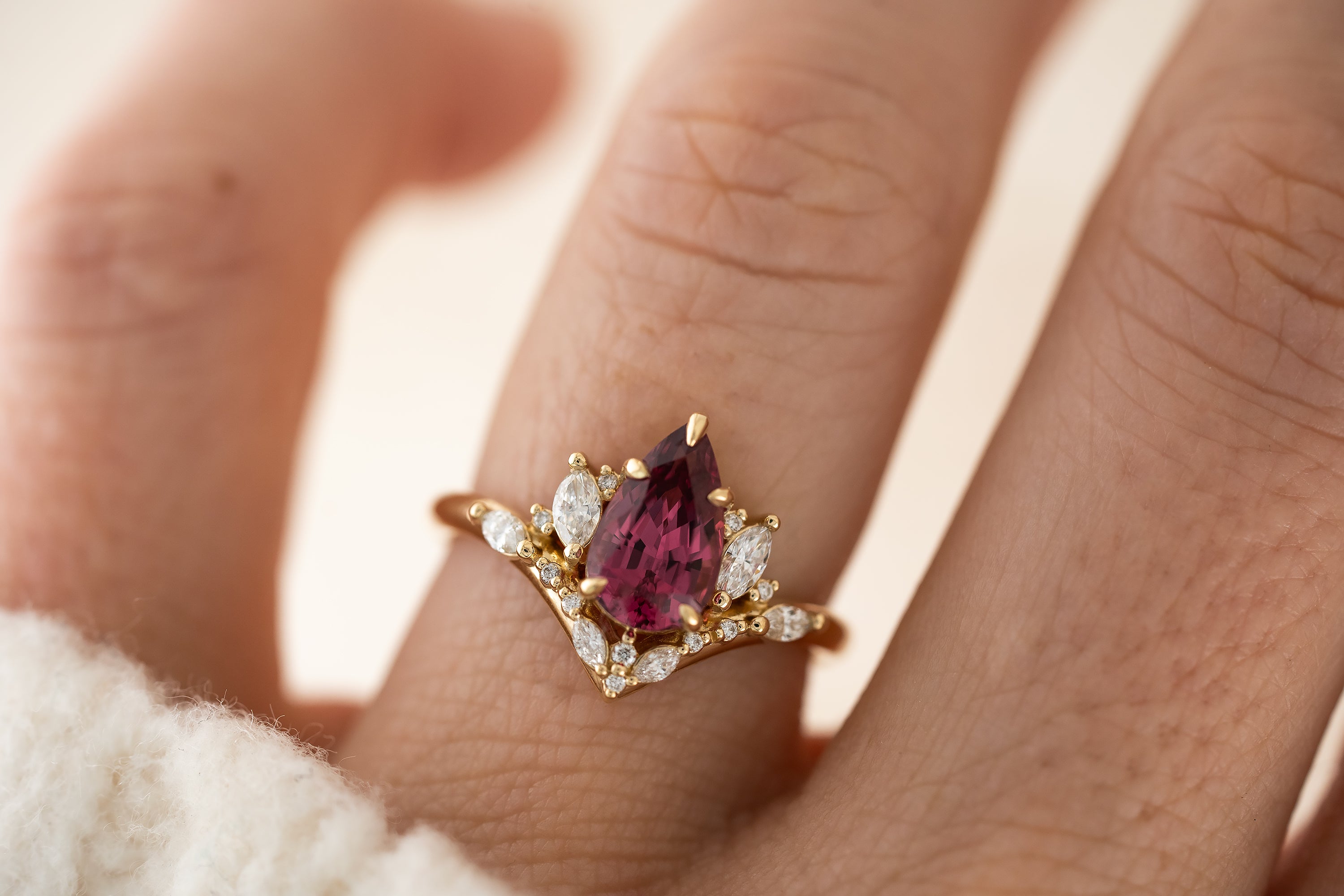 The Aurora Ring | 1.67 CT Pear Red Spinel - Lavender Creek Gems