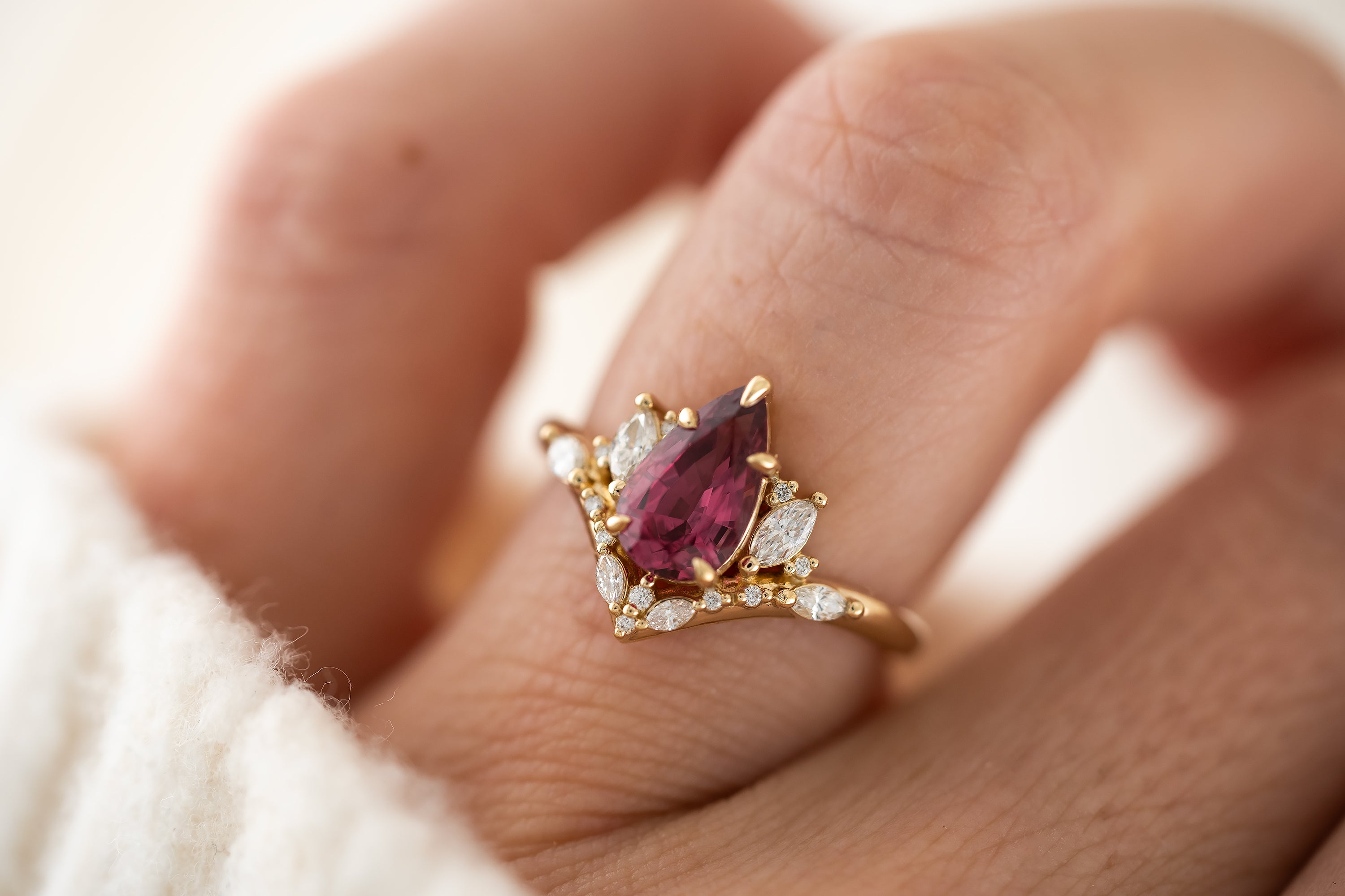 The Aurora Ring | 1.67 CT Pear Red Spinel - Lavender Creek Gems