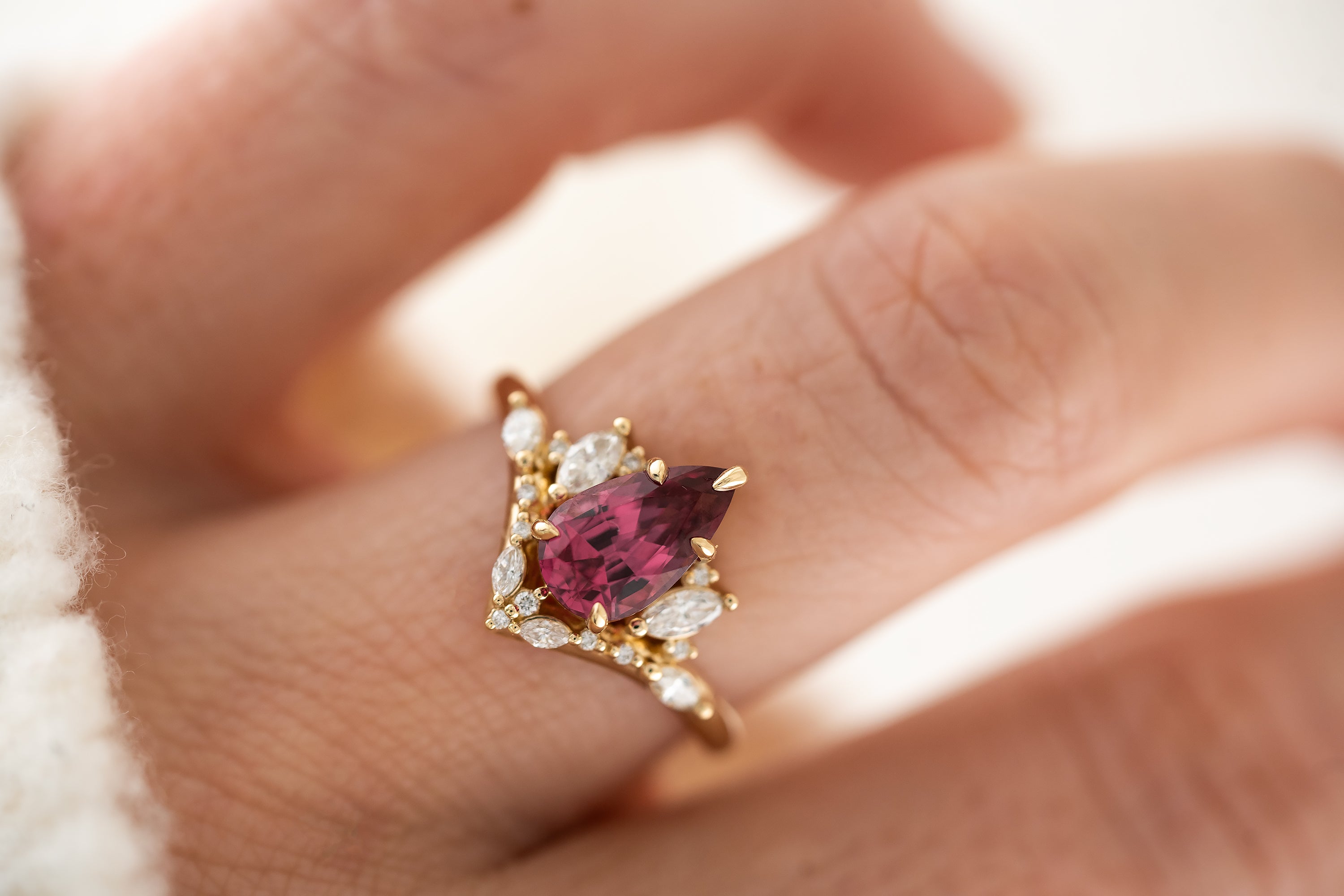 The Aurora Ring | 1.67 CT Pear Red Spinel - Lavender Creek Gems