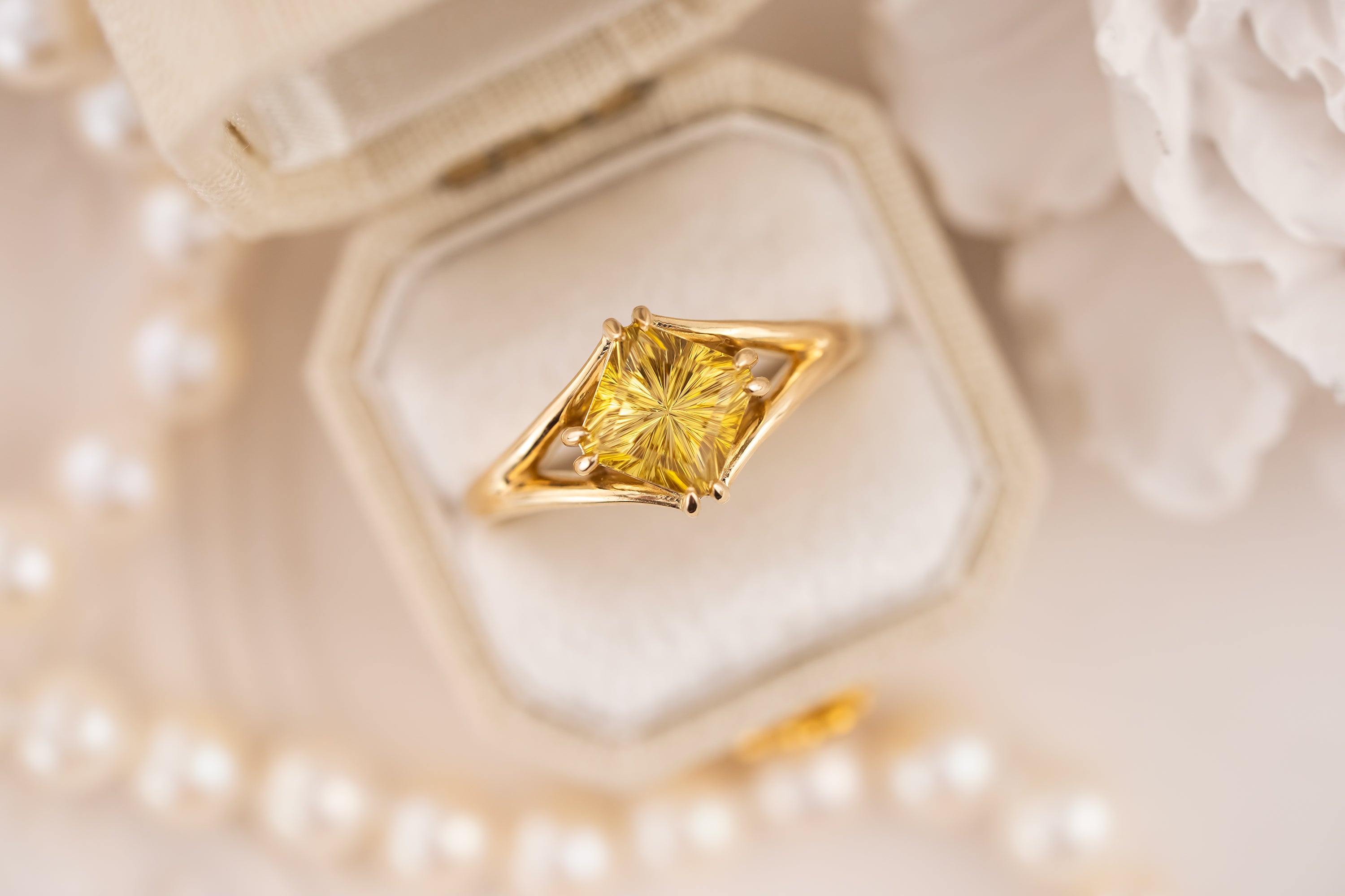 The Willow Ring | 1.63 CT Square Starbrite™ Yellow Tourmaline - Lavender Creek Gems
