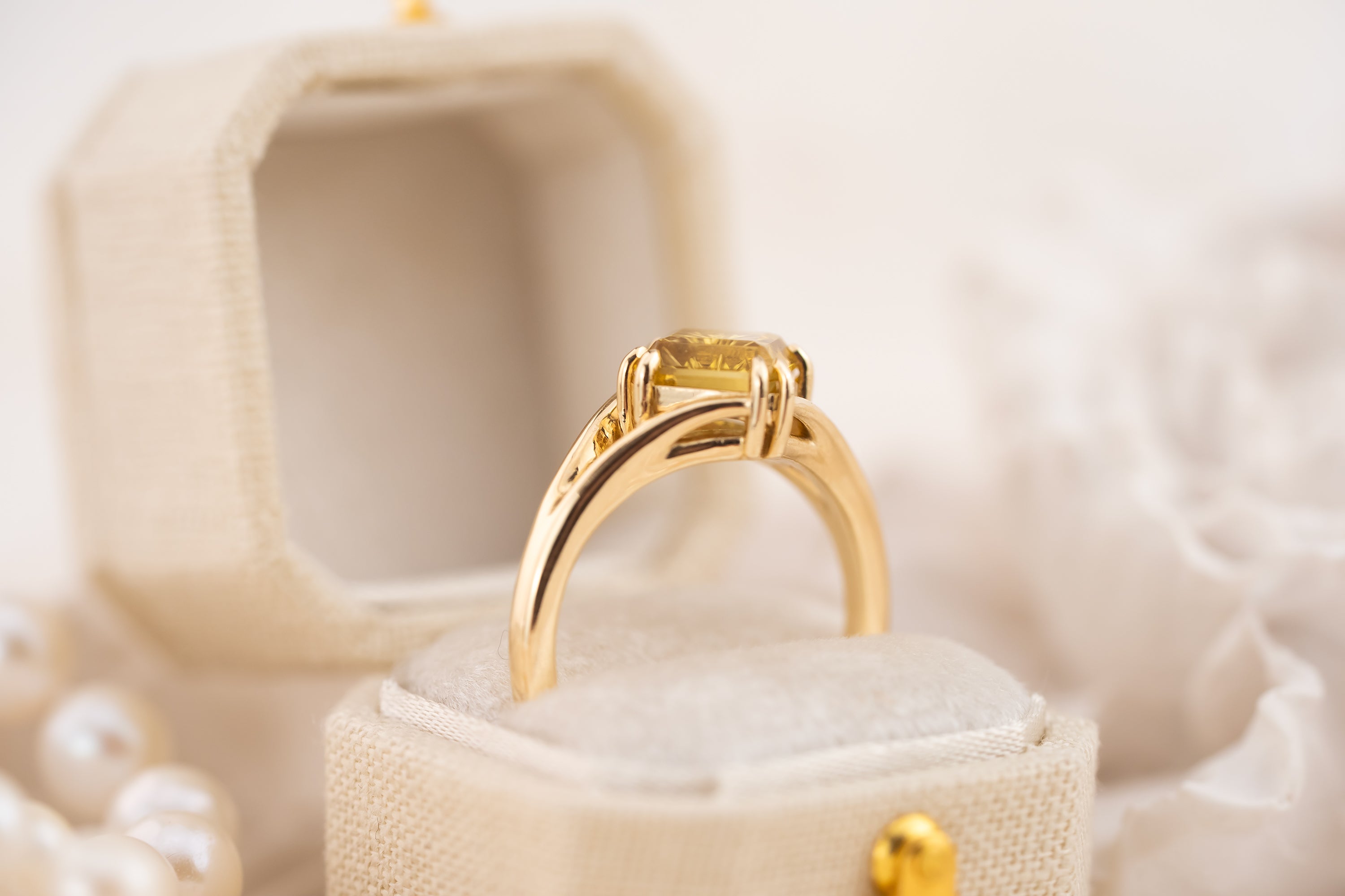 The Willow Ring | 1.63 CT Square Starbrite™ Yellow Tourmaline - Lavender Creek Gems