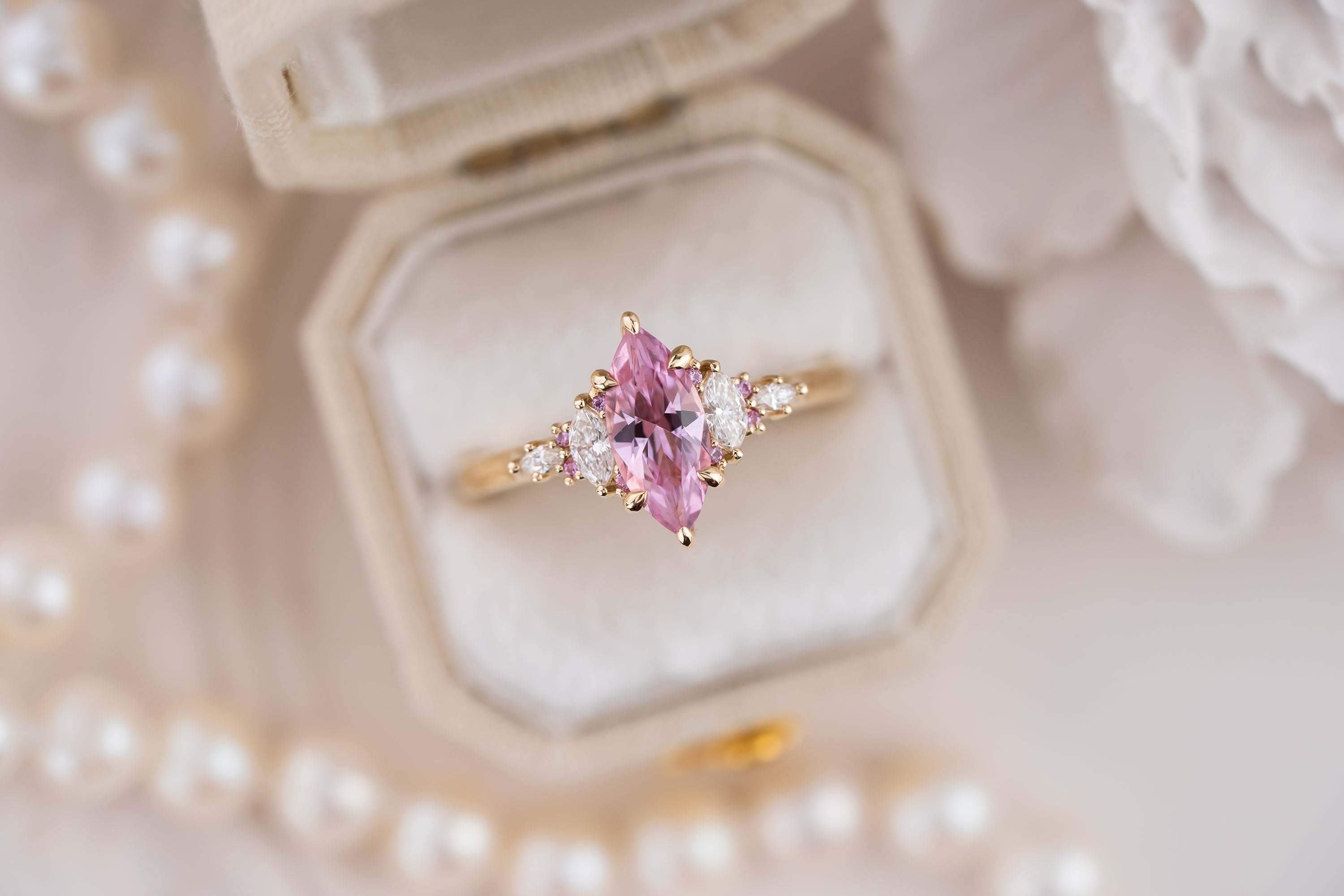 The Maeve Ring | 0.91 CT Marquise Baby Pink Sapphire - Lavender Creek Gems