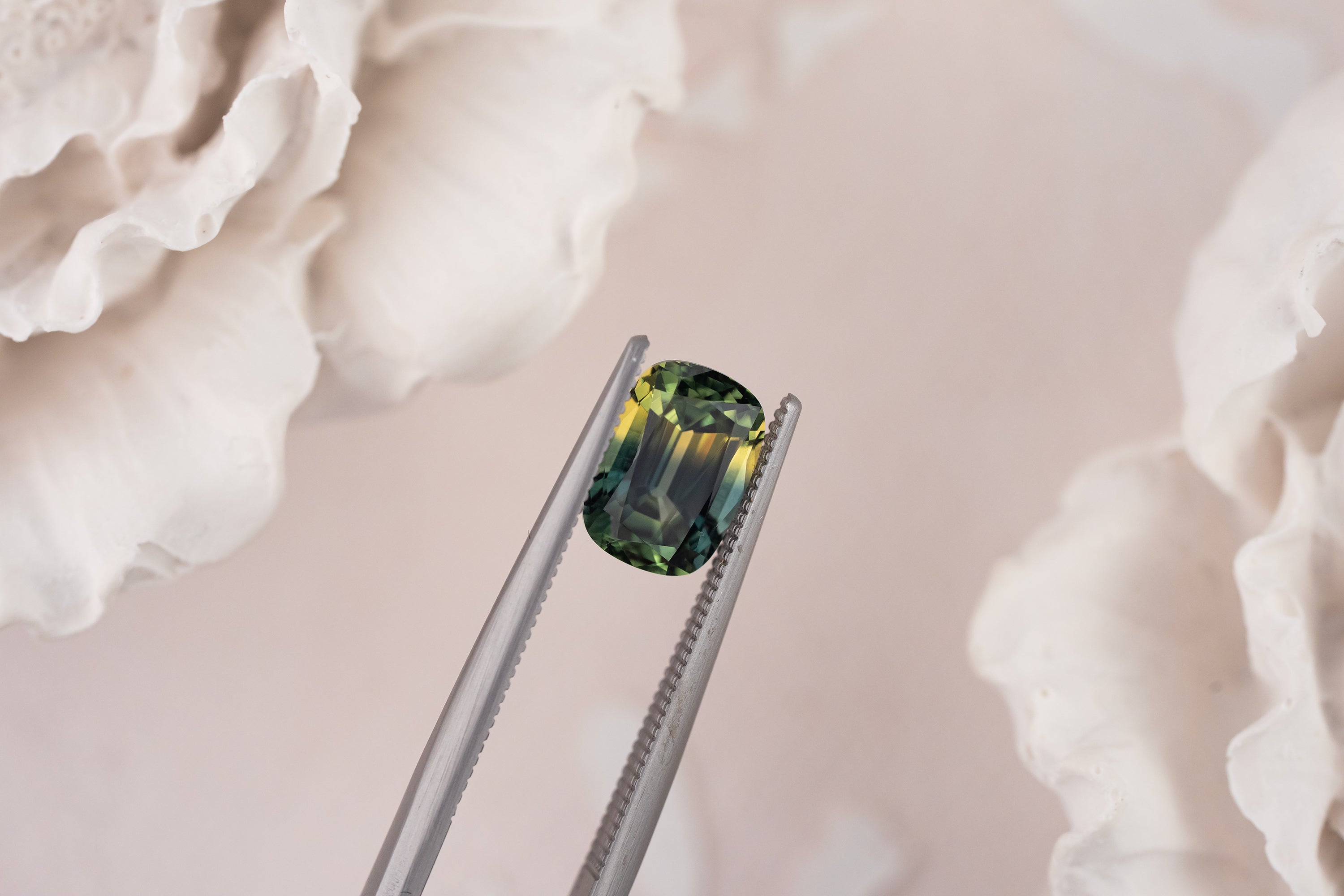 1.74 CT Elongated Cushion Parti/Bicolor Teal Sapphire - Lavender Creek Gems