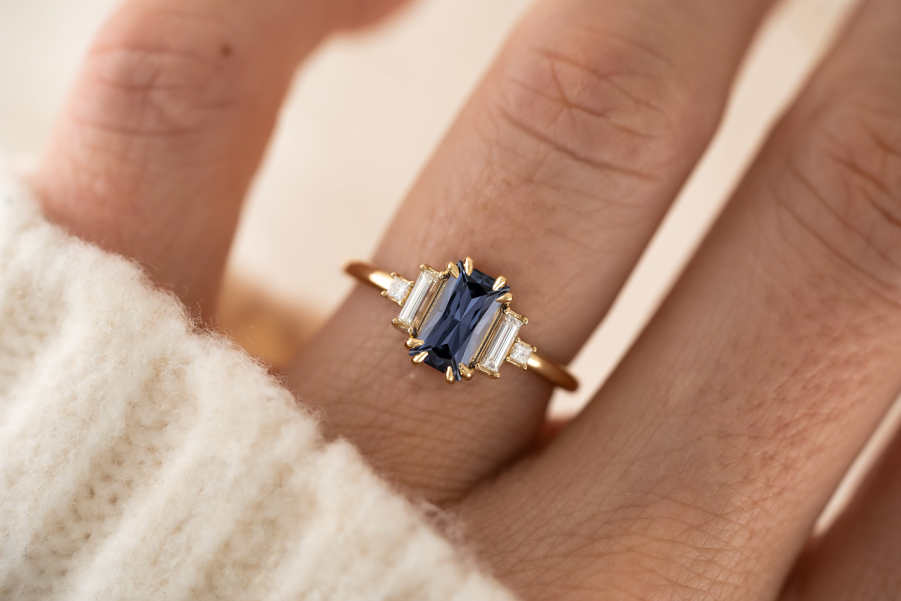 The Mira Ring | 1.05 CT Radiant Navy Blue Spinel - Lavender Creek Gems