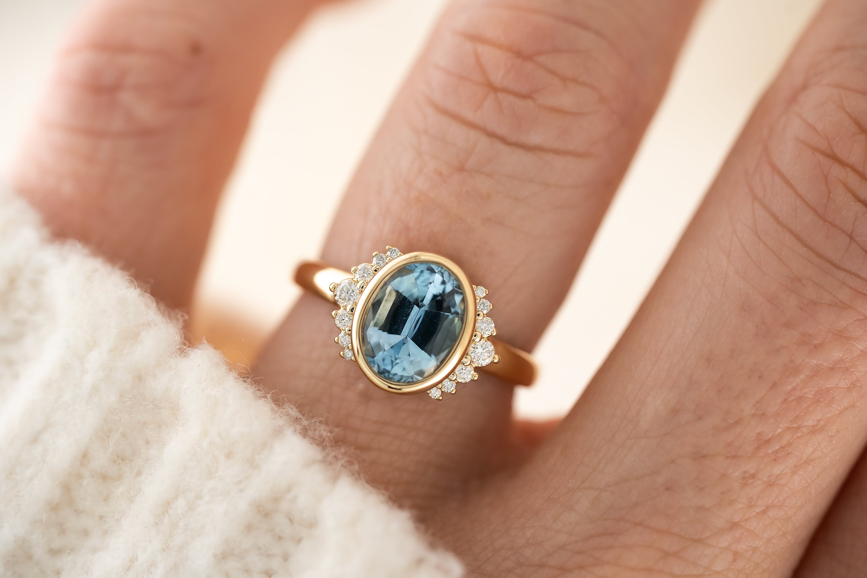 The Elysia Ring | 1.54 CT Oval Aquamarine - Lavender Creek Gems