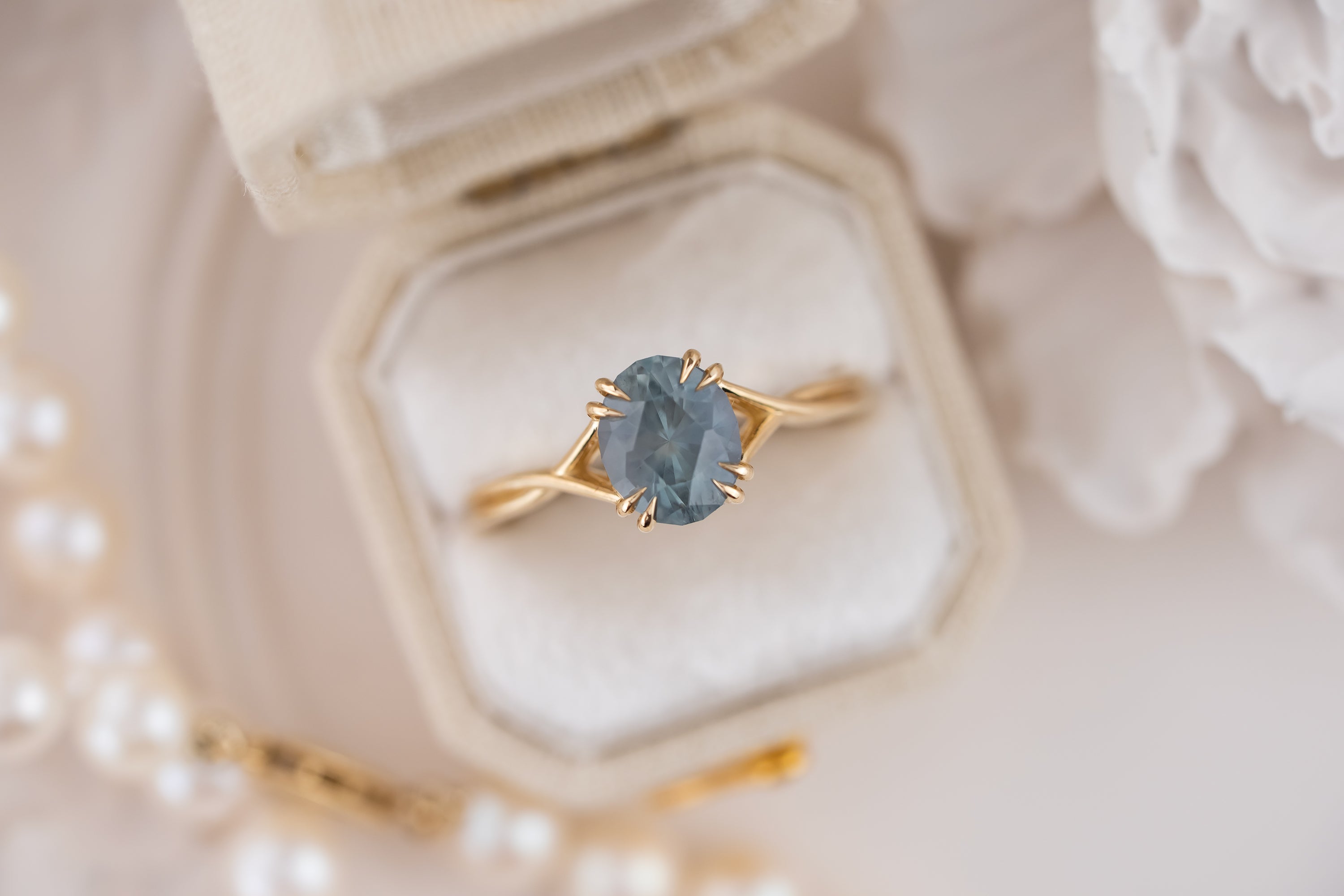 The Fates Ring | 1.97 CT Oval Opalescent Light Blue Sapphire - Lavender Creek Gems