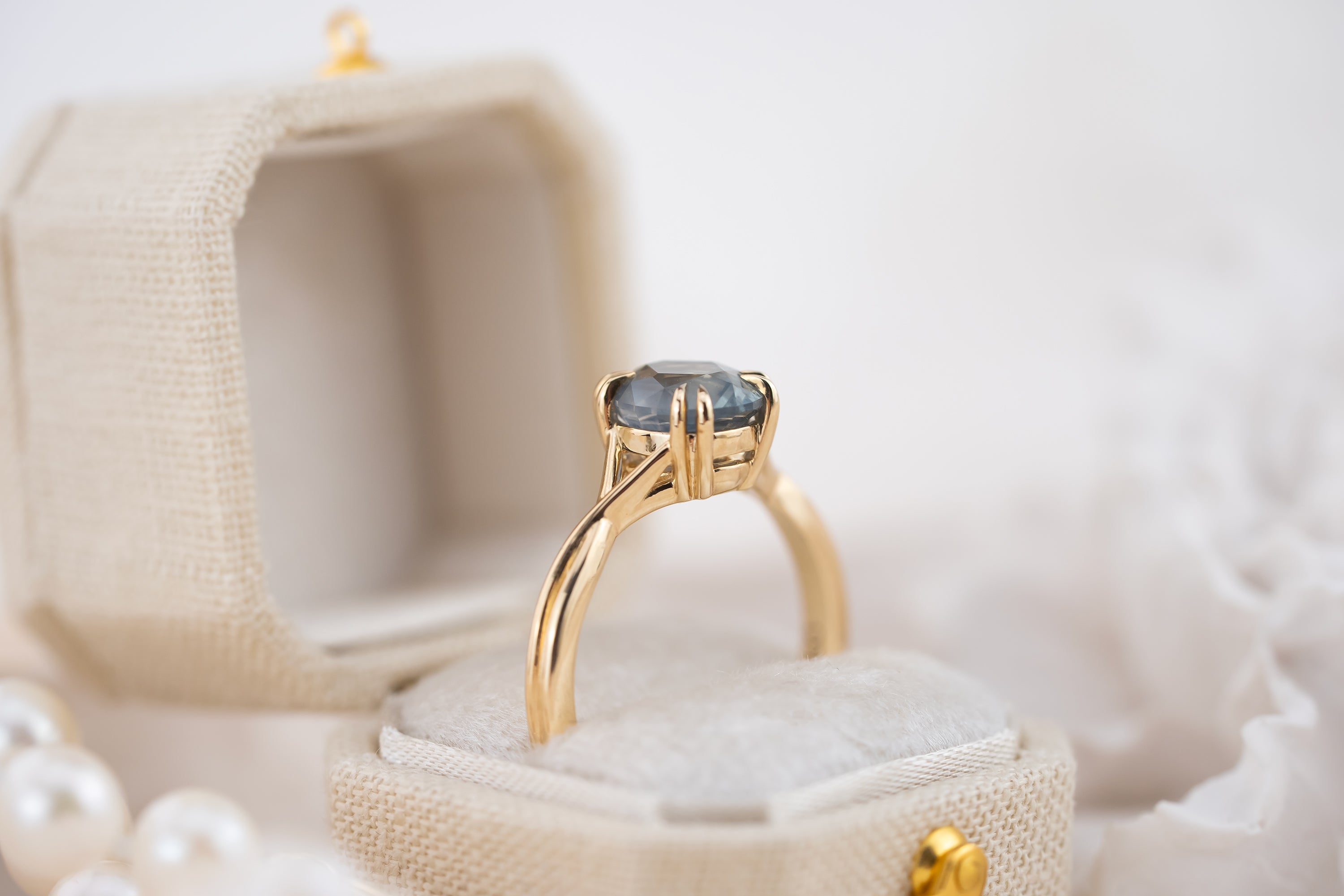 The Fates Ring | 1.97 CT Oval Opalescent Light Blue Sapphire - Lavender Creek Gems