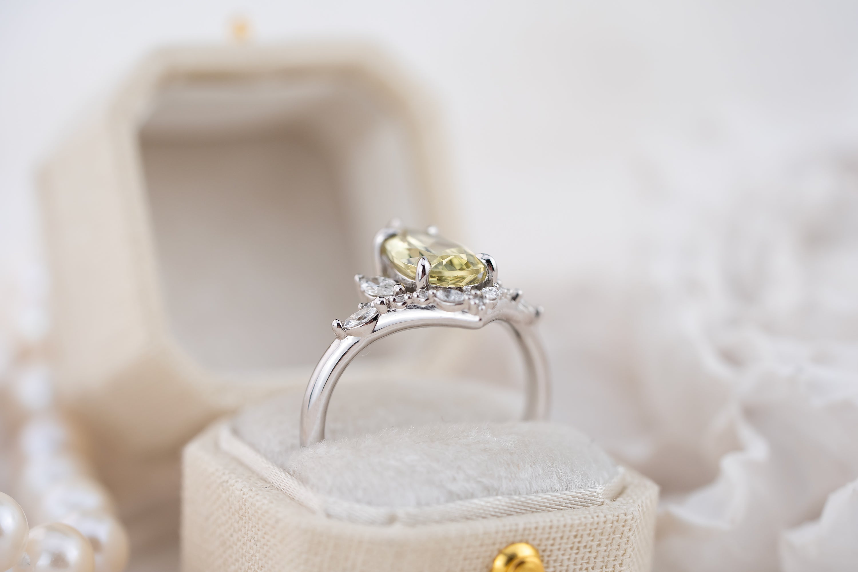 The Aurora Ring | 2.22 CT Pear Light Green Sapphire - Lavender Creek Gems