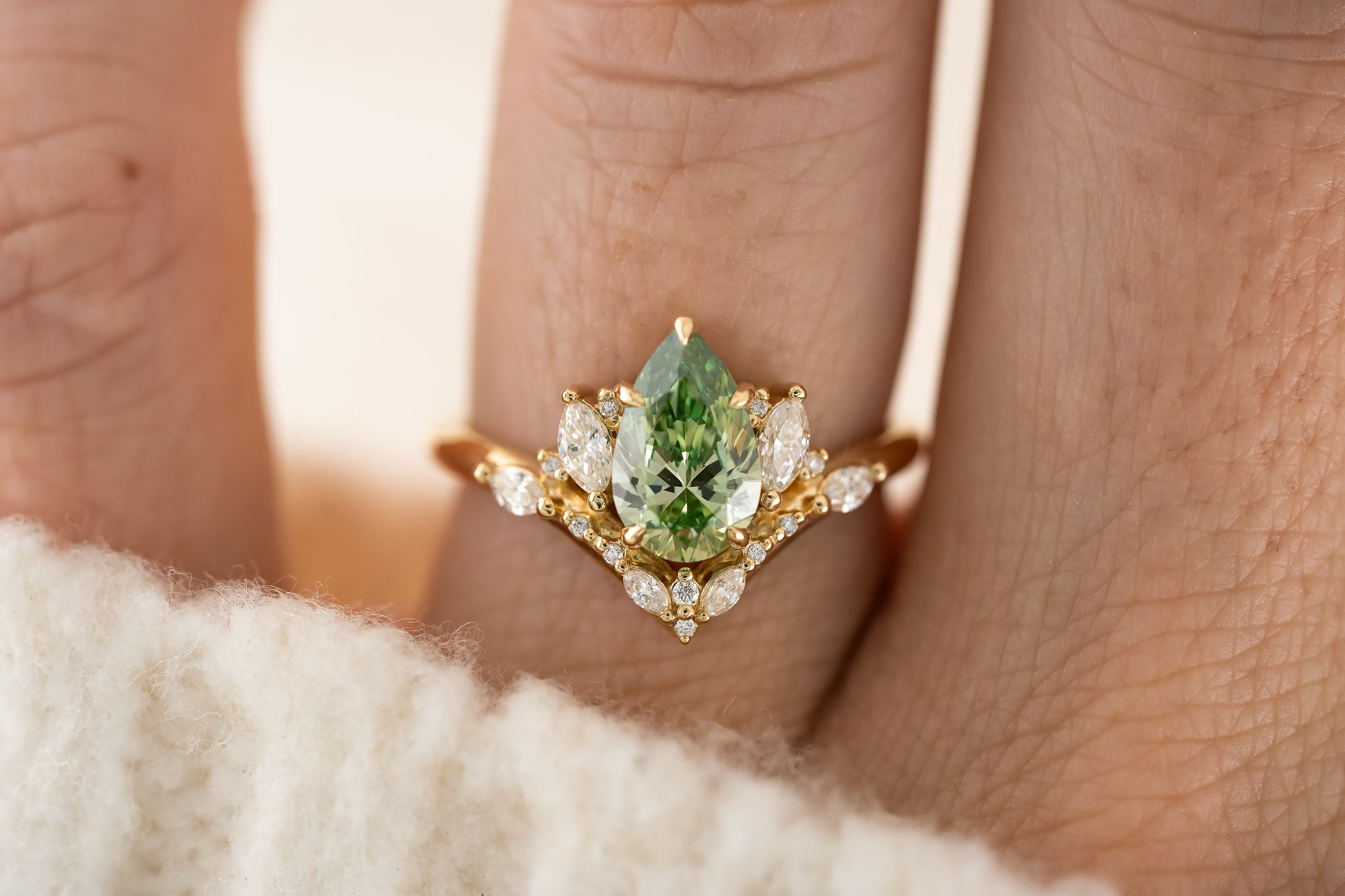 The Aurora Ring | 1.2 CT Pear Green Diamond - Lavender Creek Gems
