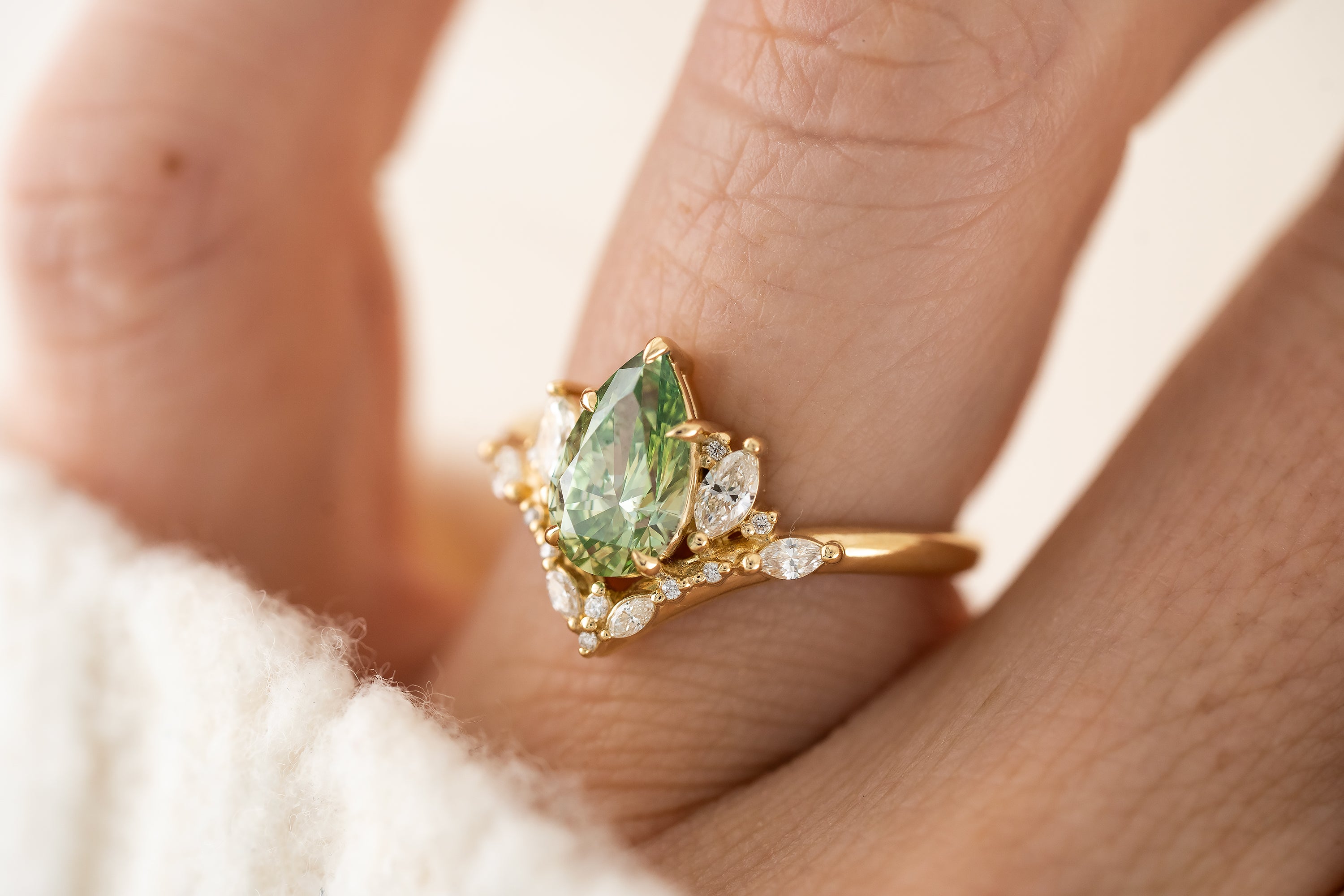 The Aurora Ring | 1.2 CT Pear Green Diamond - Lavender Creek Gems