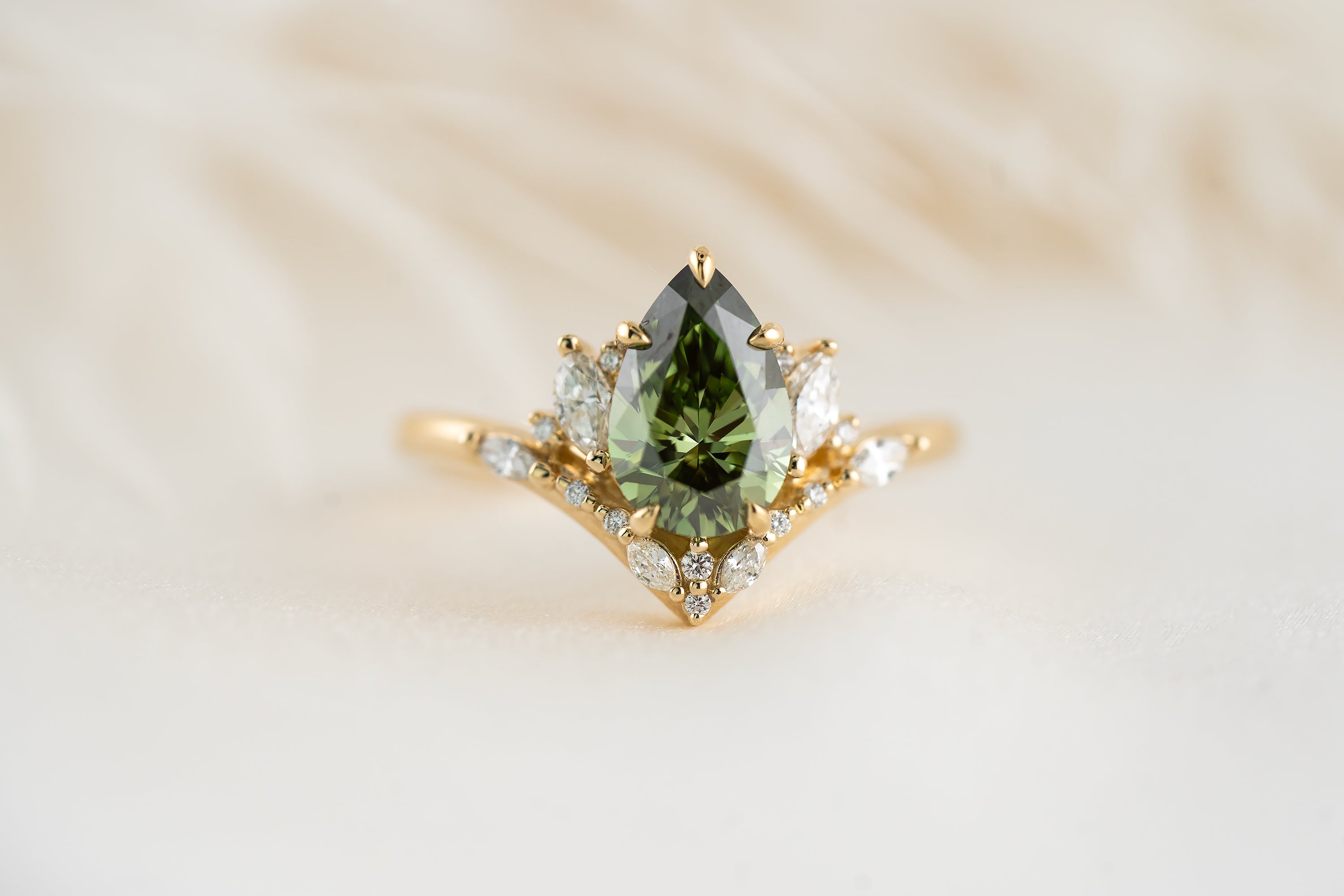 The Aurora Ring | 1.6 CT Pear Green Diamond - Lavender Creek Gems