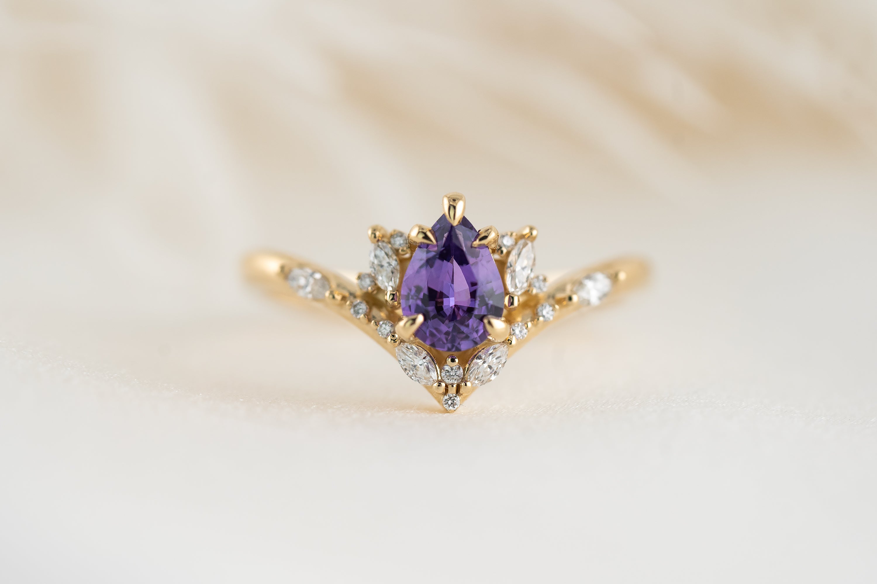 The Aurora Ring | 0.71 CT Pear Purple Sapphire - Lavender Creek Gems
