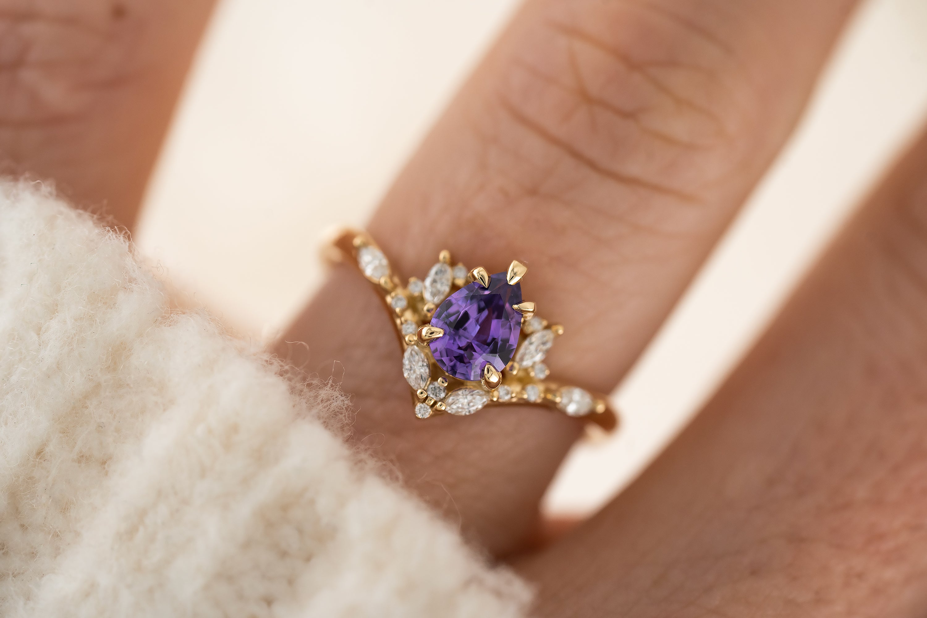 The Aurora Ring | 0.71 CT Pear Purple Sapphire - Lavender Creek Gems